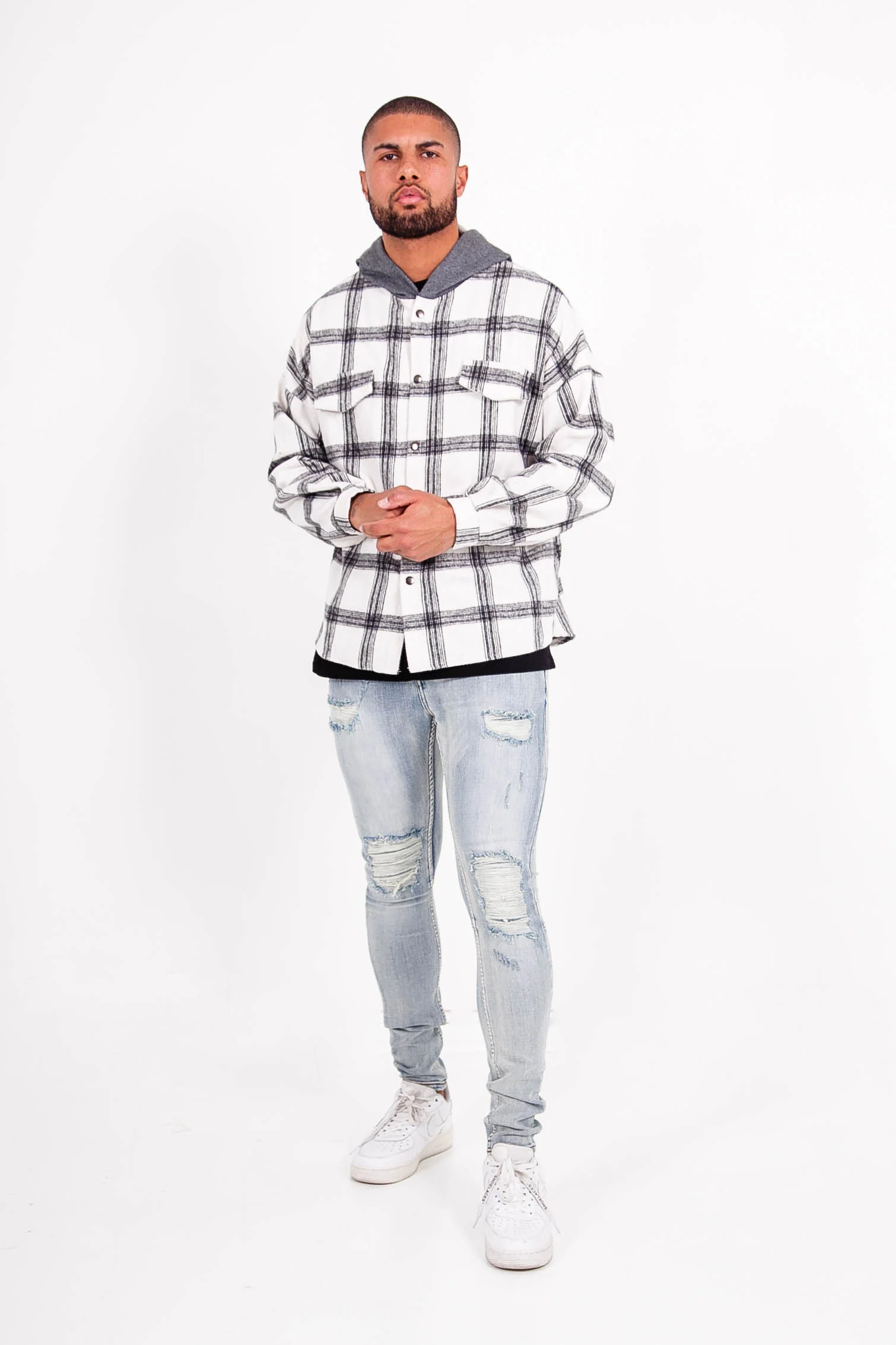 Chemise tartan capuche blanc - Image 6