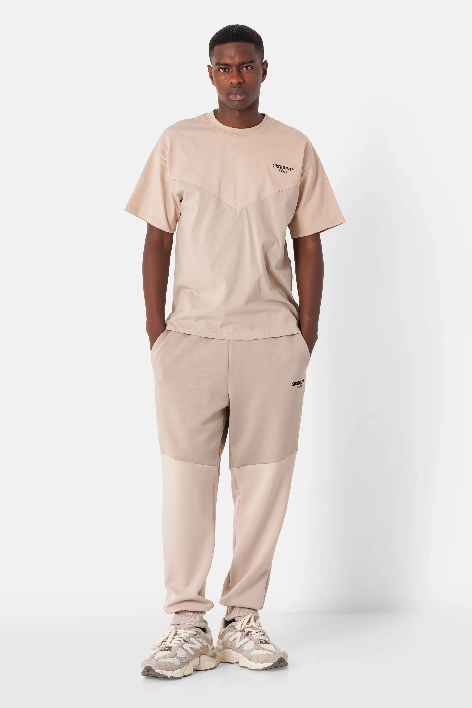 T-shirt bicolore logo brodé Beige - Image 2