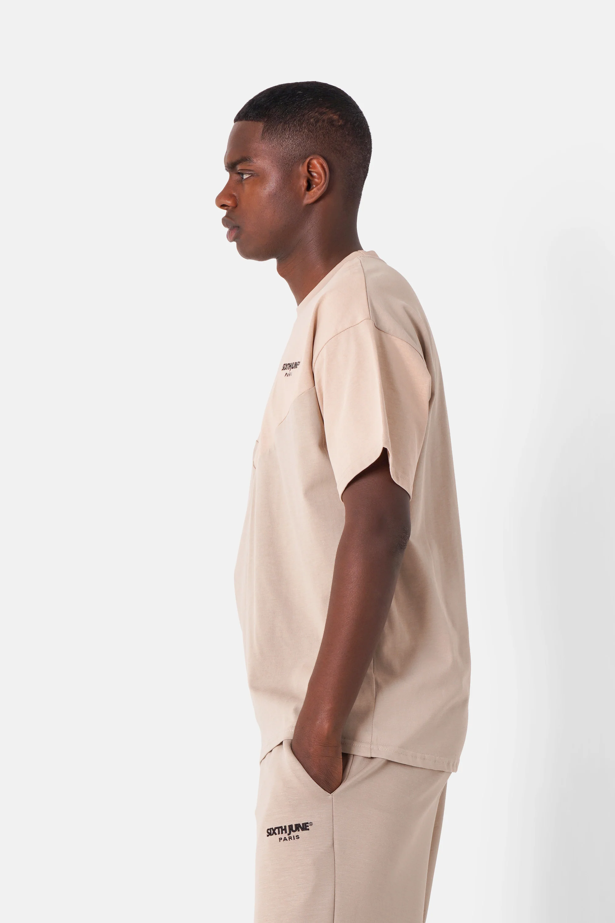 T-shirt bicolore logo brodé Beige - Image 4