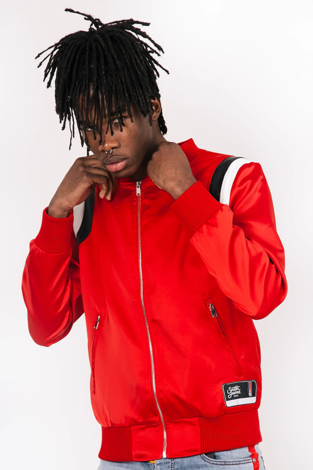 Teddy satin empiècement épaule rouge - Image 6