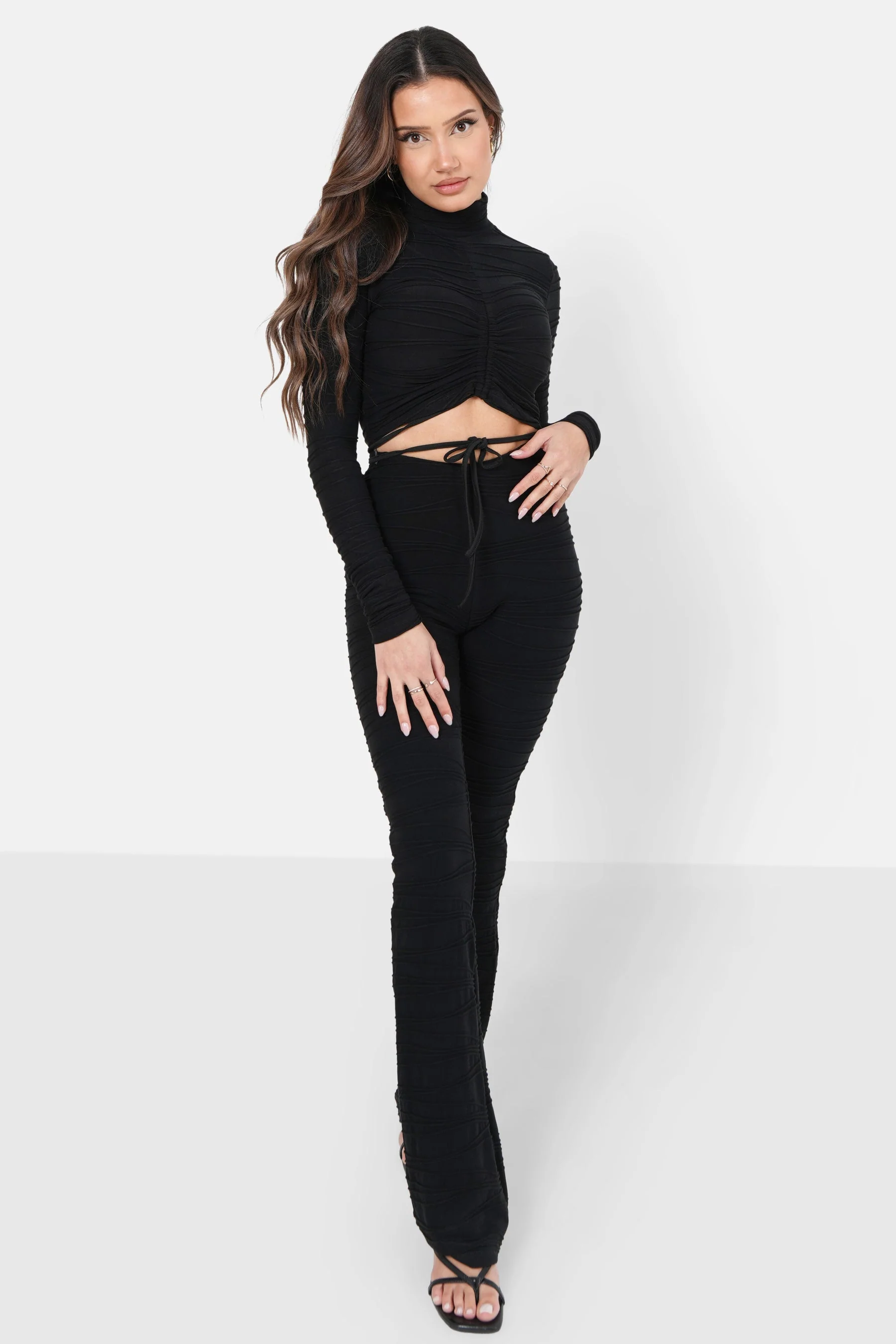Pantalon texturé évasé Noir - Image 2