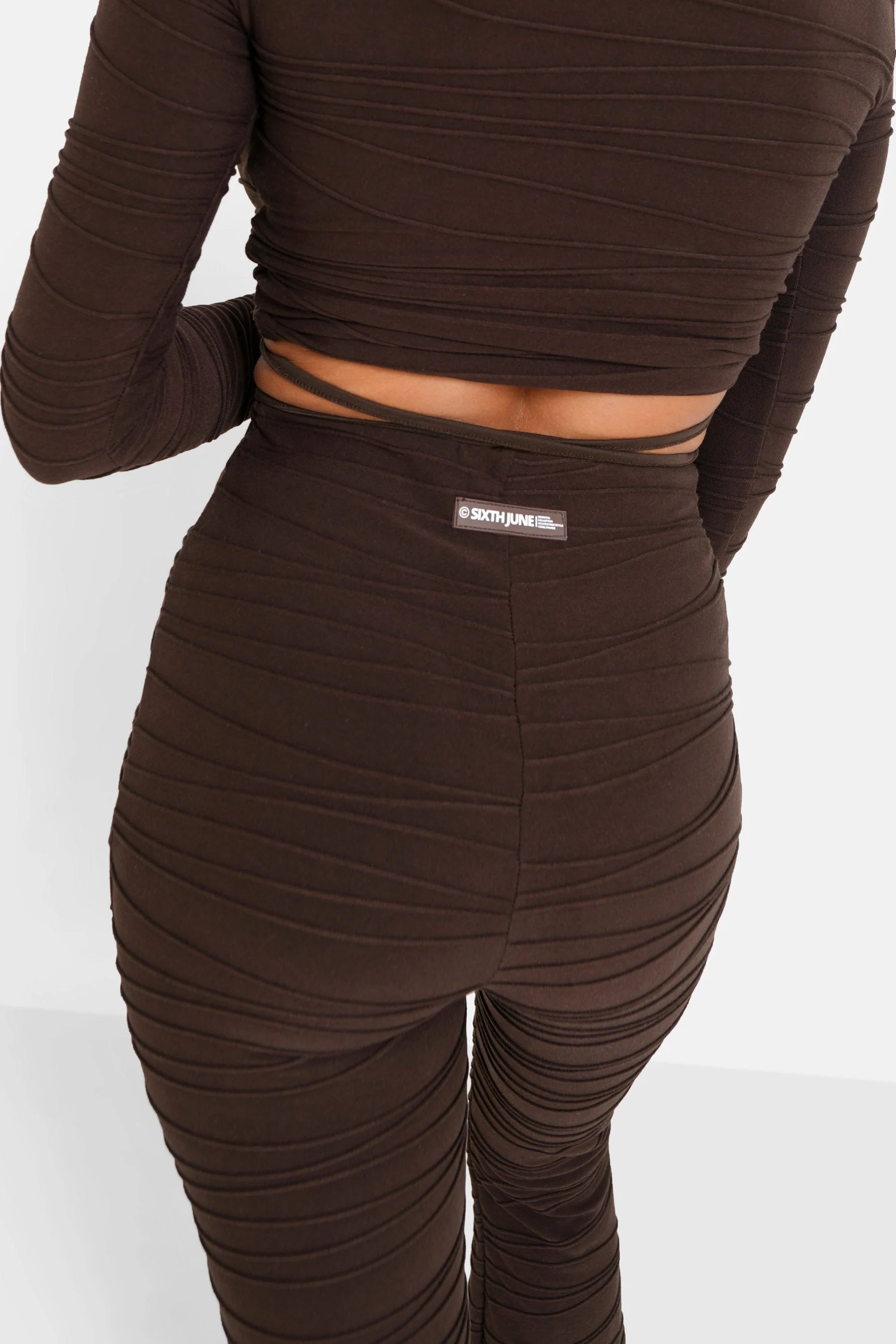 Pantalon texturé évasé Marron foncé - Image 4