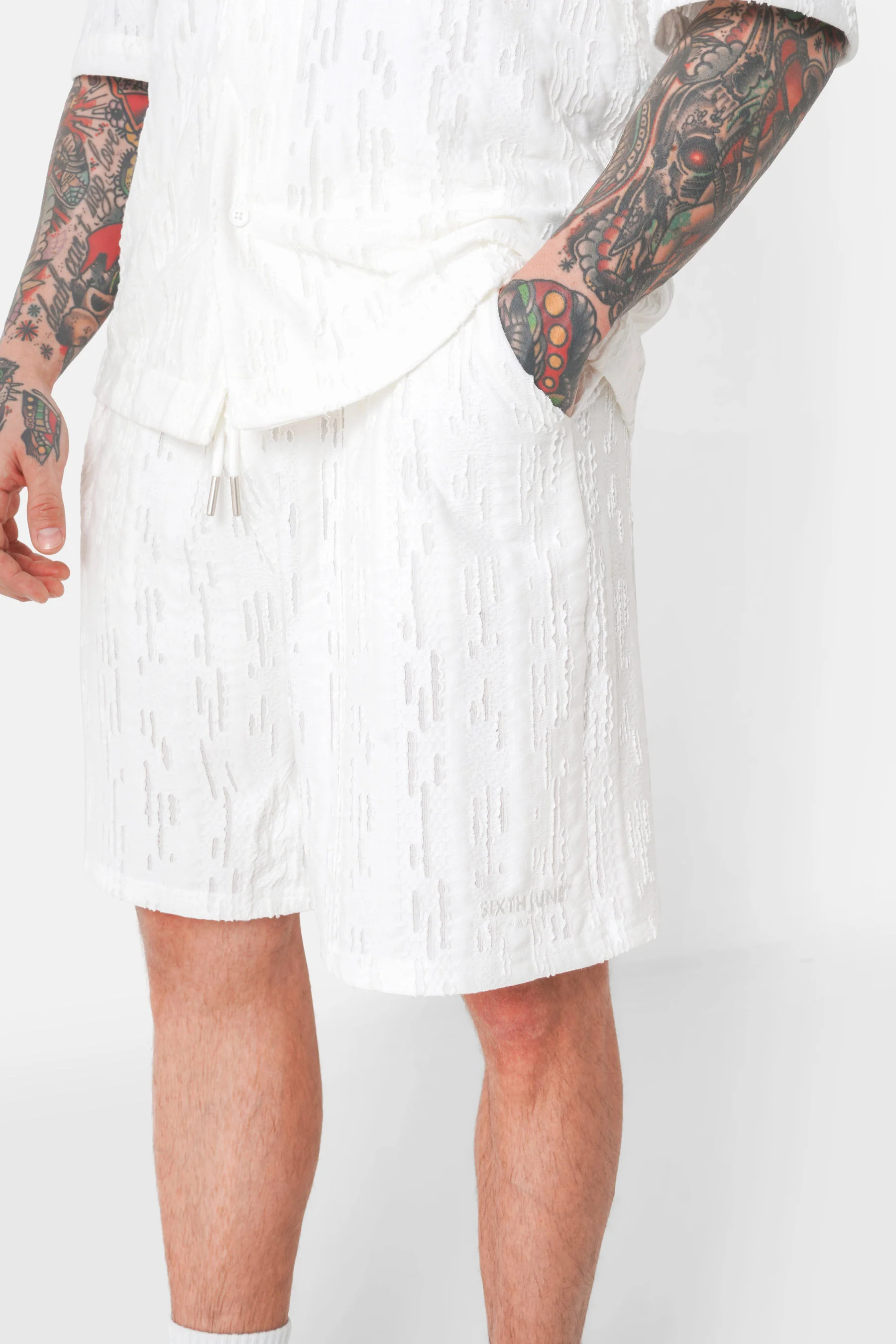 Short texturé logo Blanc - Image 3