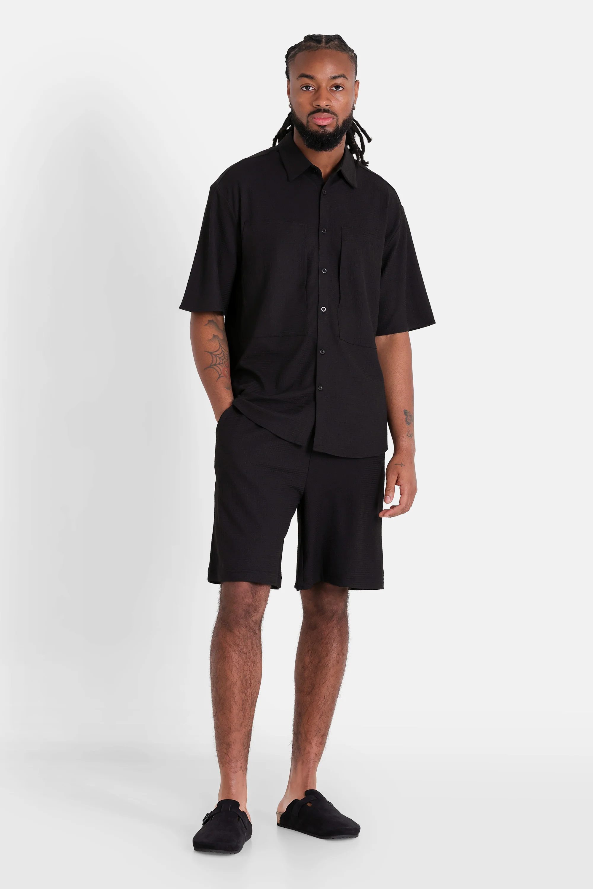 Chemise texturée broderie Noir - Image 2