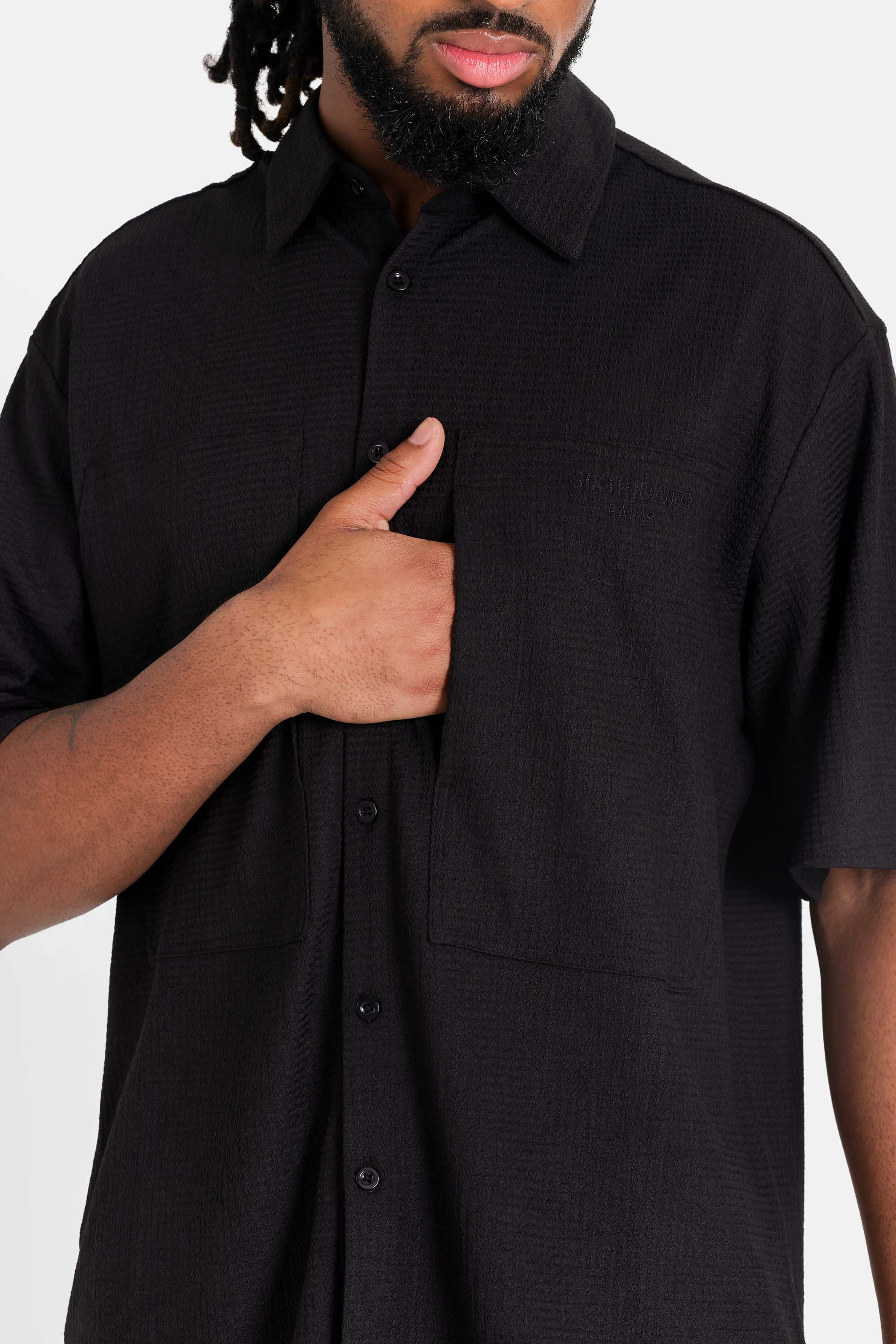Chemise texturée broderie Noir - Image 3