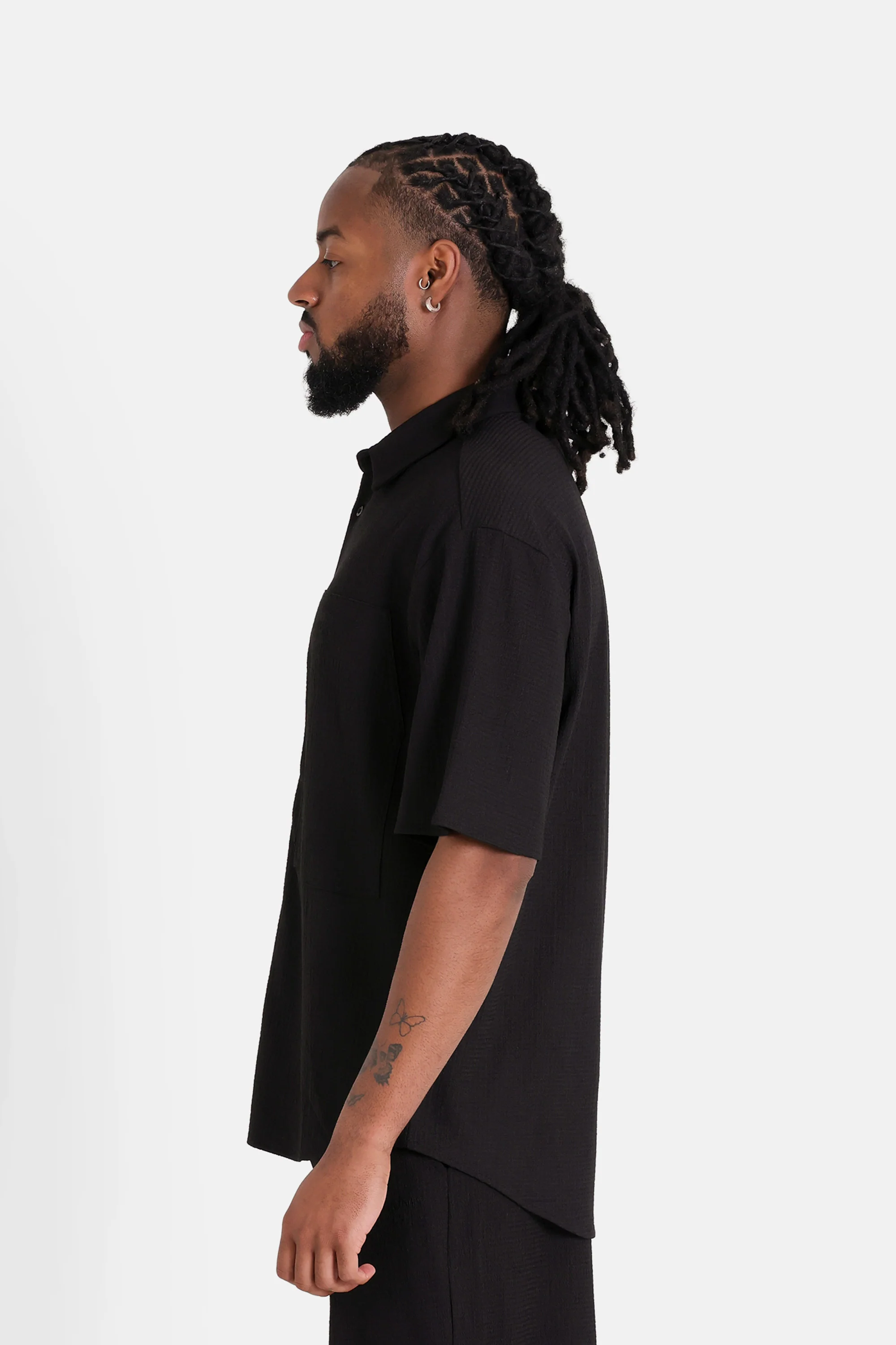 Chemise texturée broderie Noir - Image 4