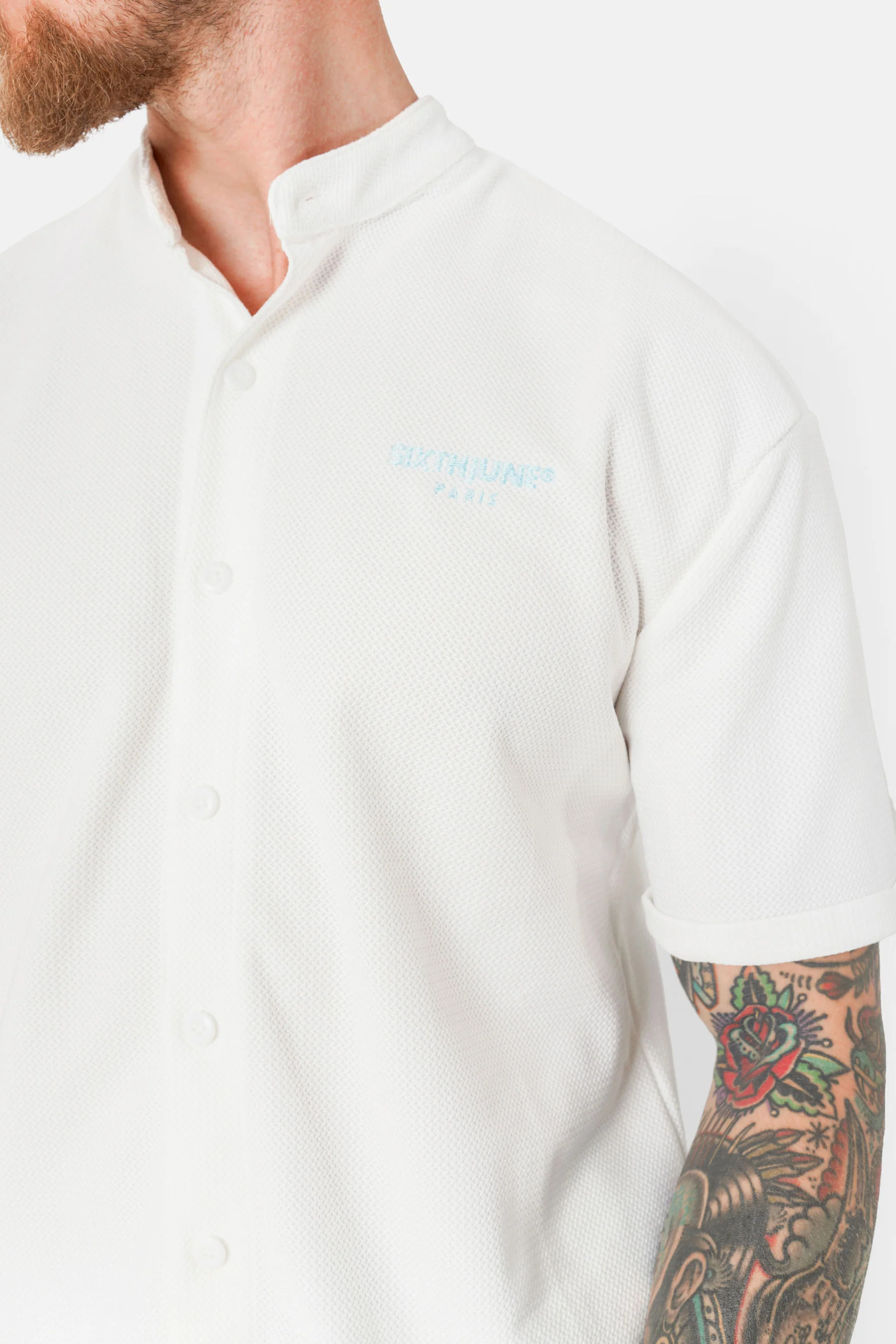 Chemise texturé logo brodé Blanc - Image 4