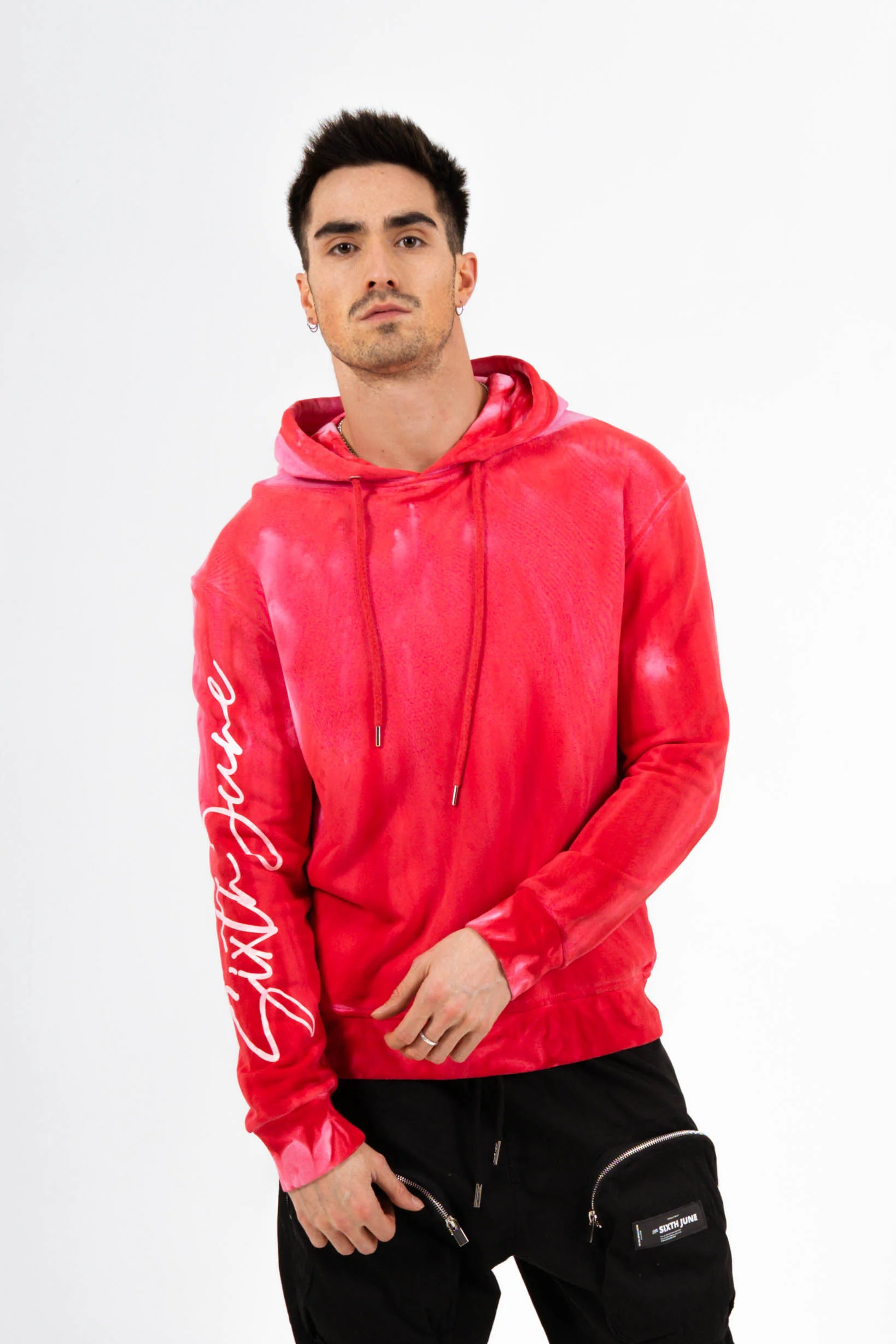 Sweat capuche délavé Rouge - Image 2