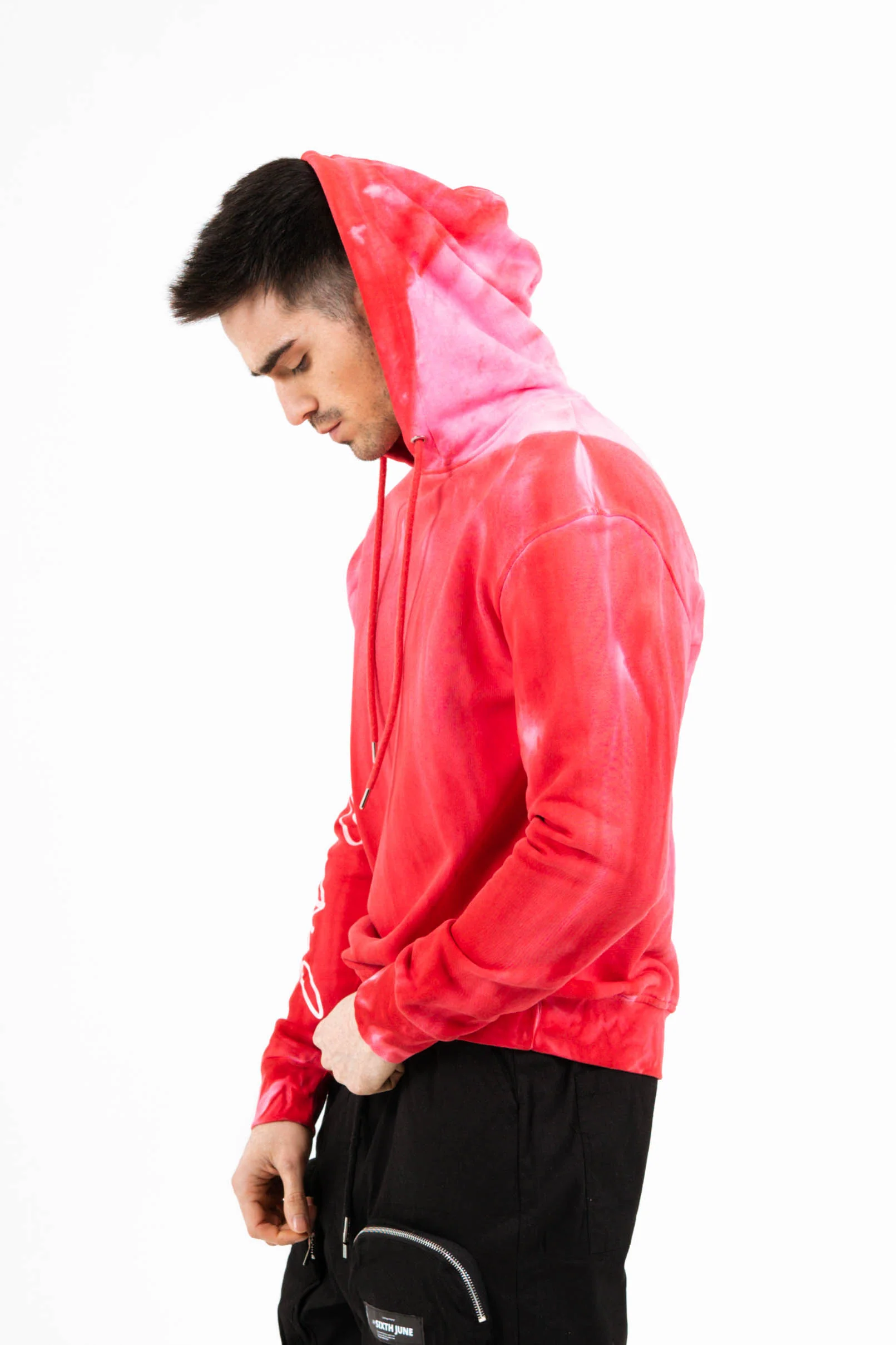 Sweat capuche délavé Rouge - Image 4