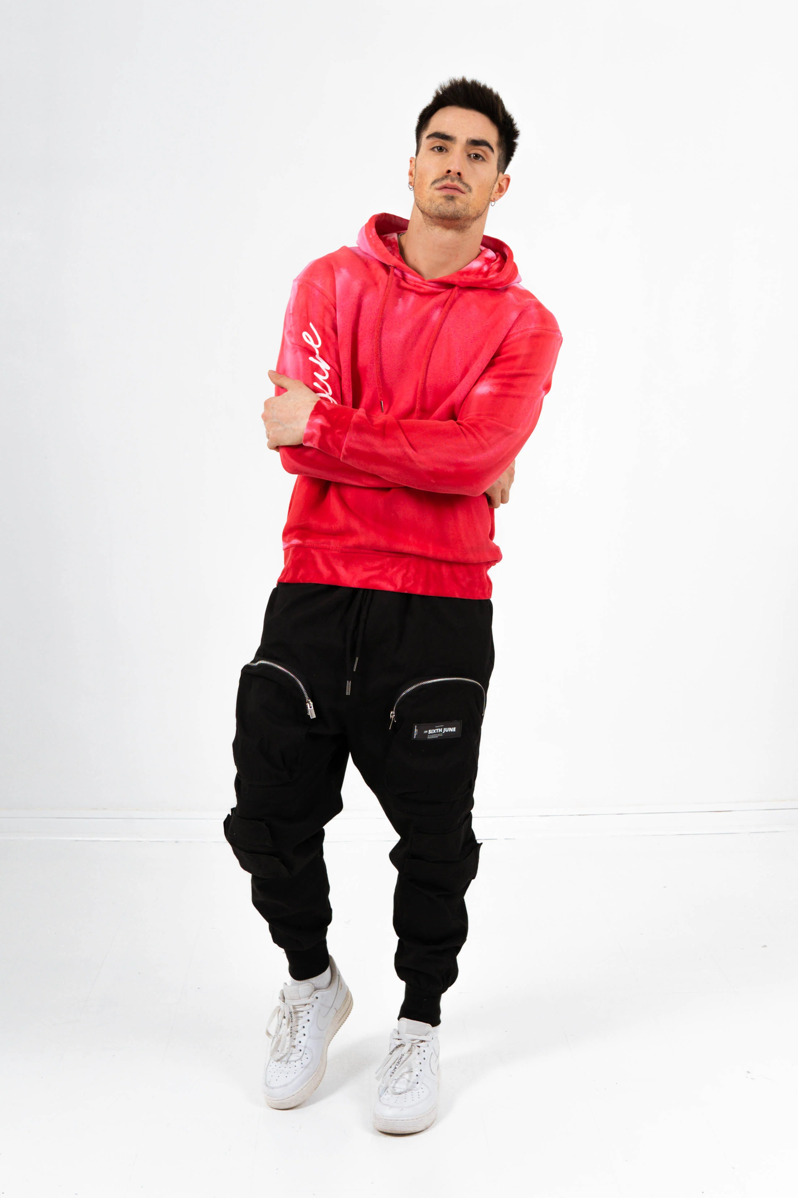 Sweat capuche délavé Rouge - Image 6