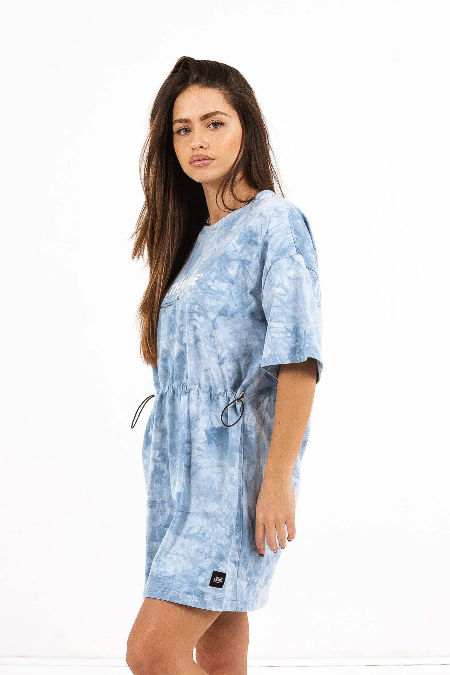 Robe t-shirt tie dye cordon serrage Bleu - Image 3