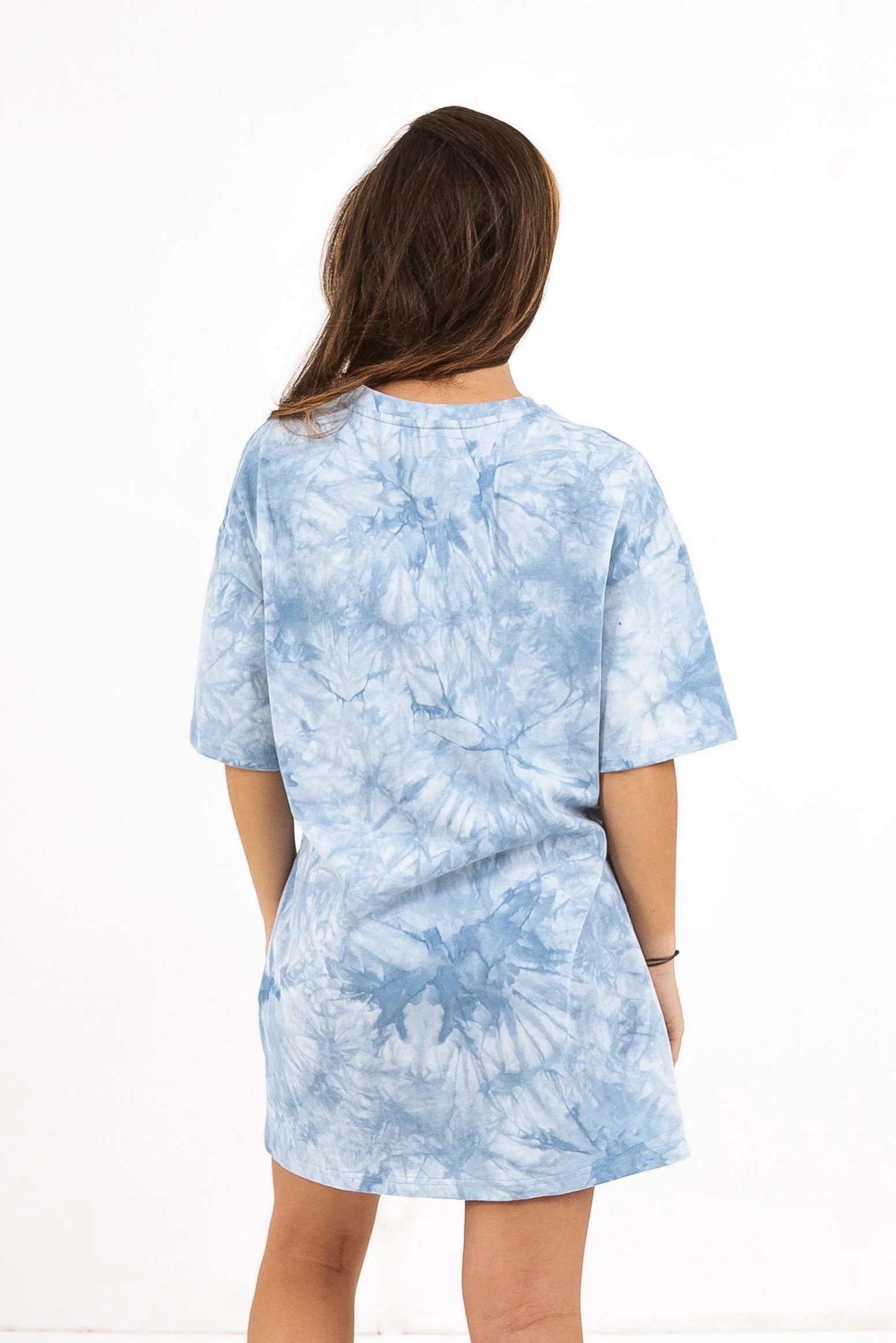 Robe t-shirt tie dye cordon serrage Bleu - Image 4