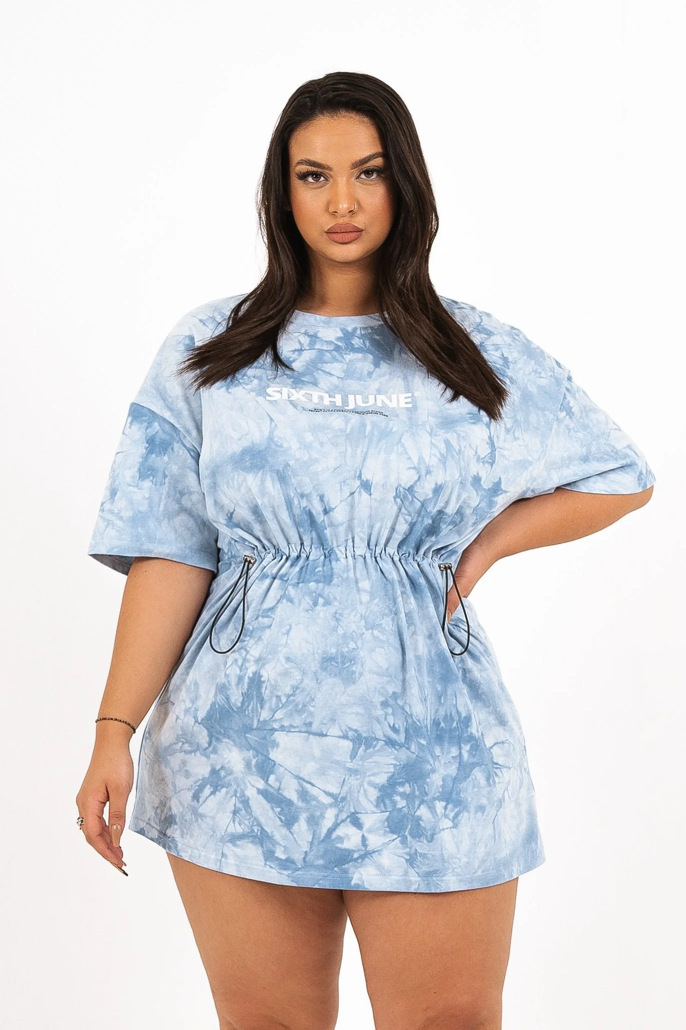 Robe t-shirt tie dye cordon serrage Bleu - Image 7