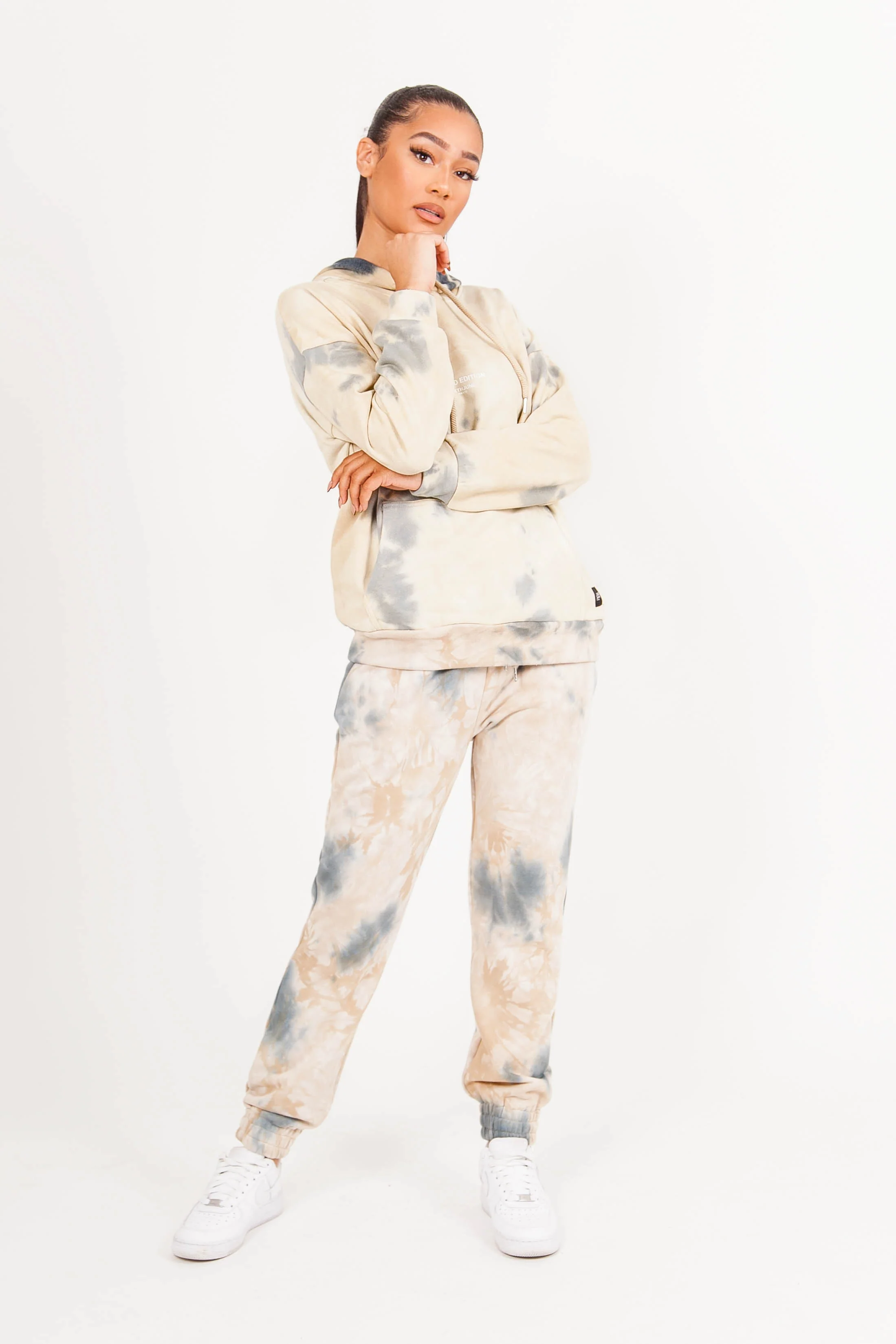 Sweat à capuche large tie dye beige - Image 5