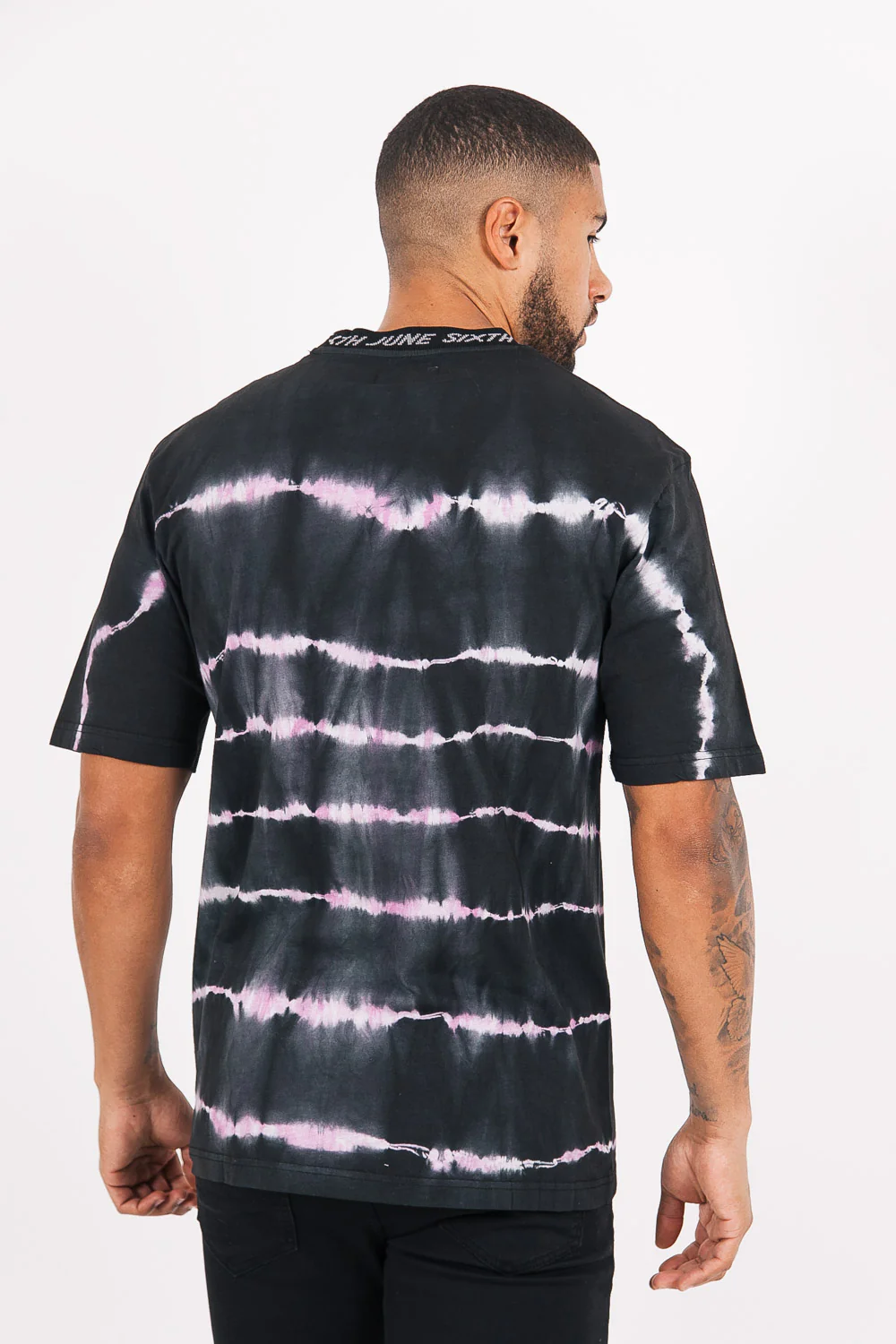 T-shirt tie and dye col côtelé noir - Image 5