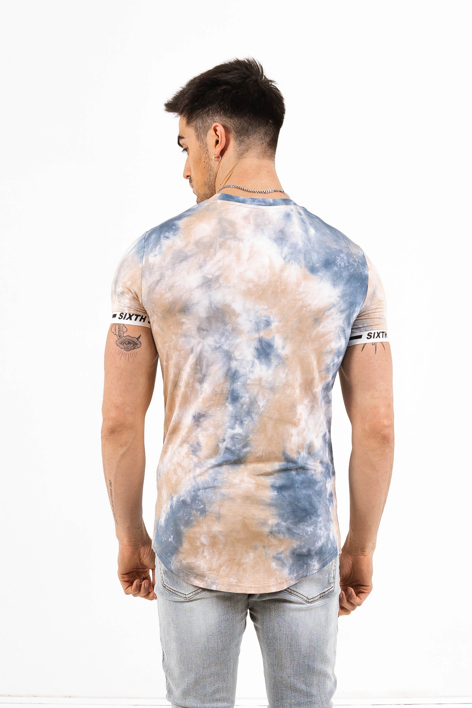 T-shirt tie dye élastique bleu beige - Image 4