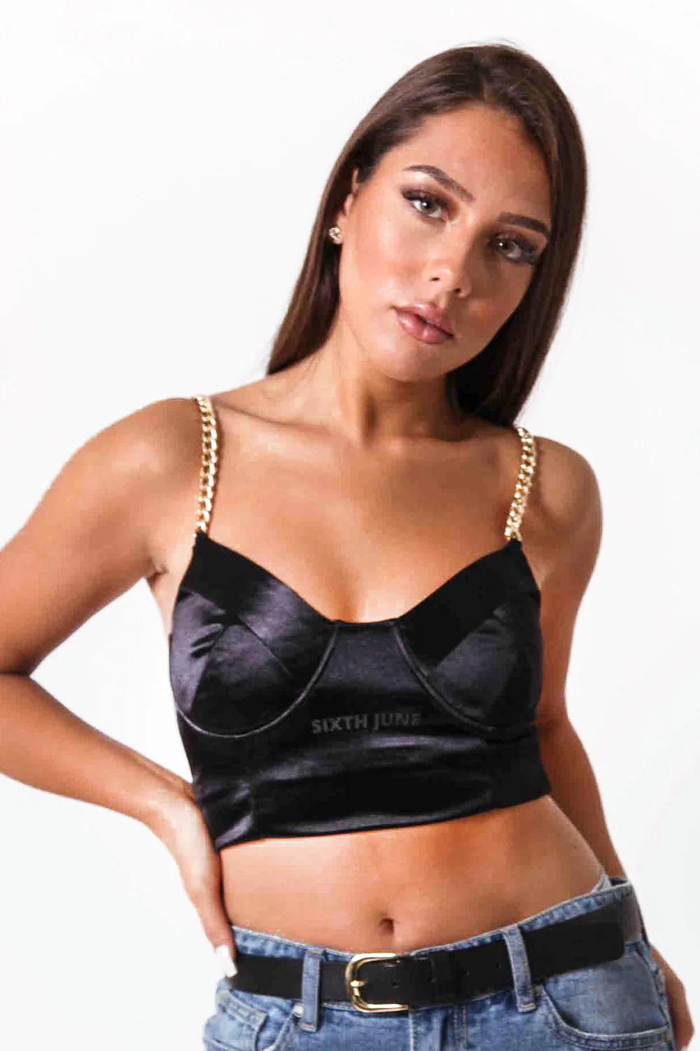 Top corset chaînes noir - Image 2