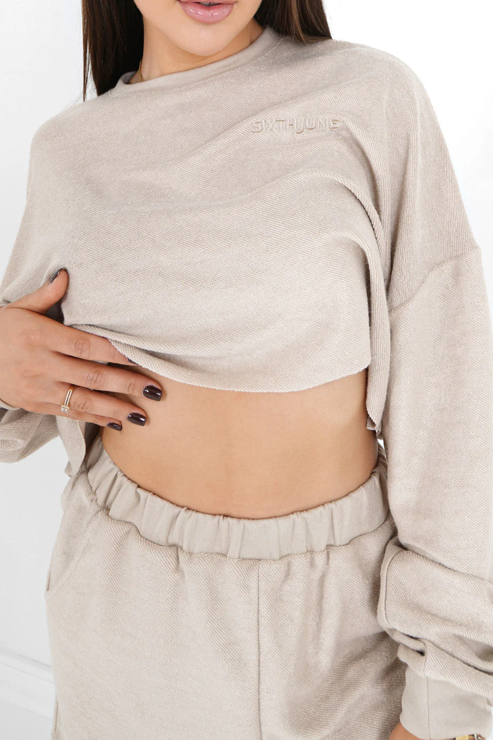 Sweatshirt court tissu bouclette Beige clair - Image 3