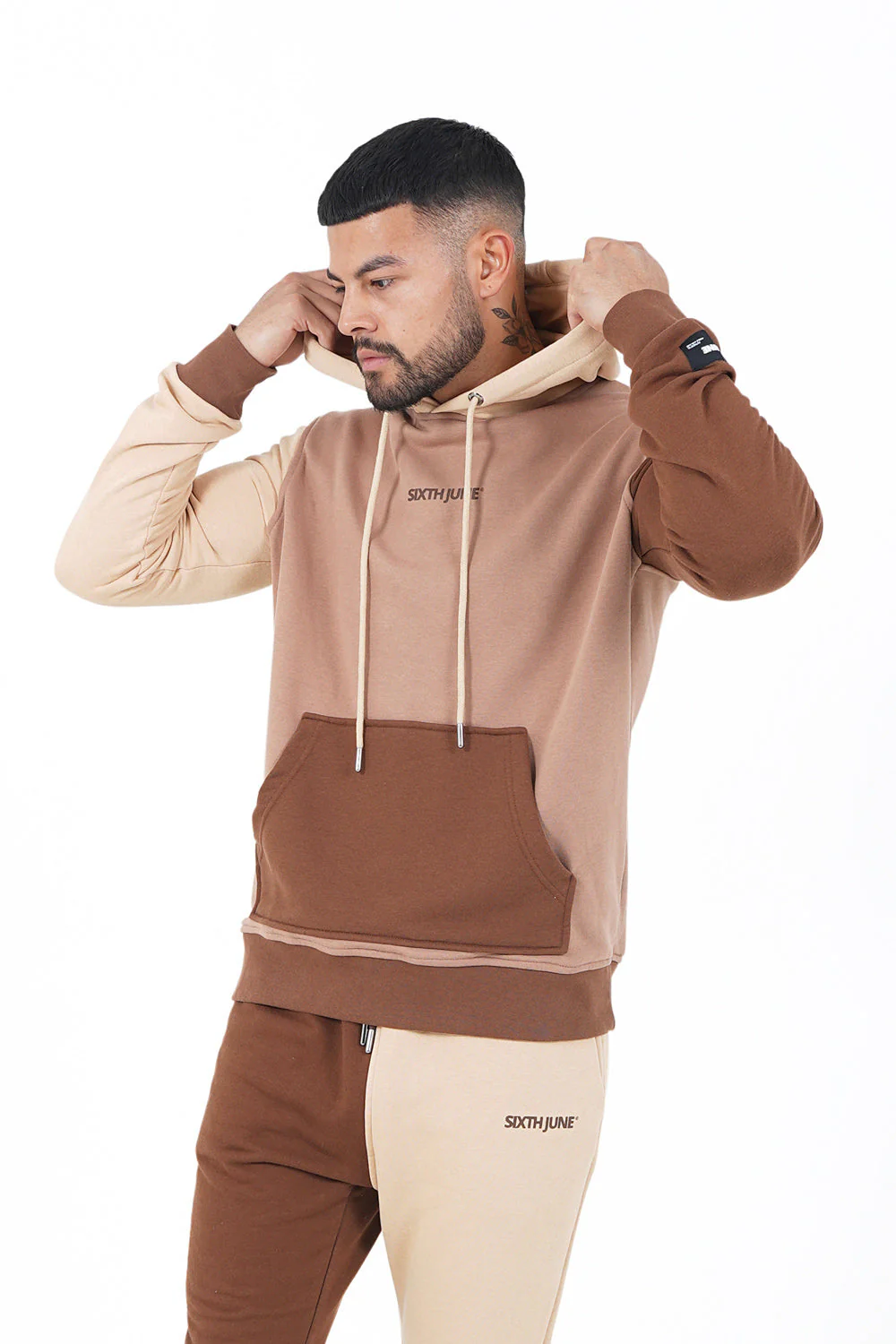 Sweat capuche tricolore logo Marron - Image 3