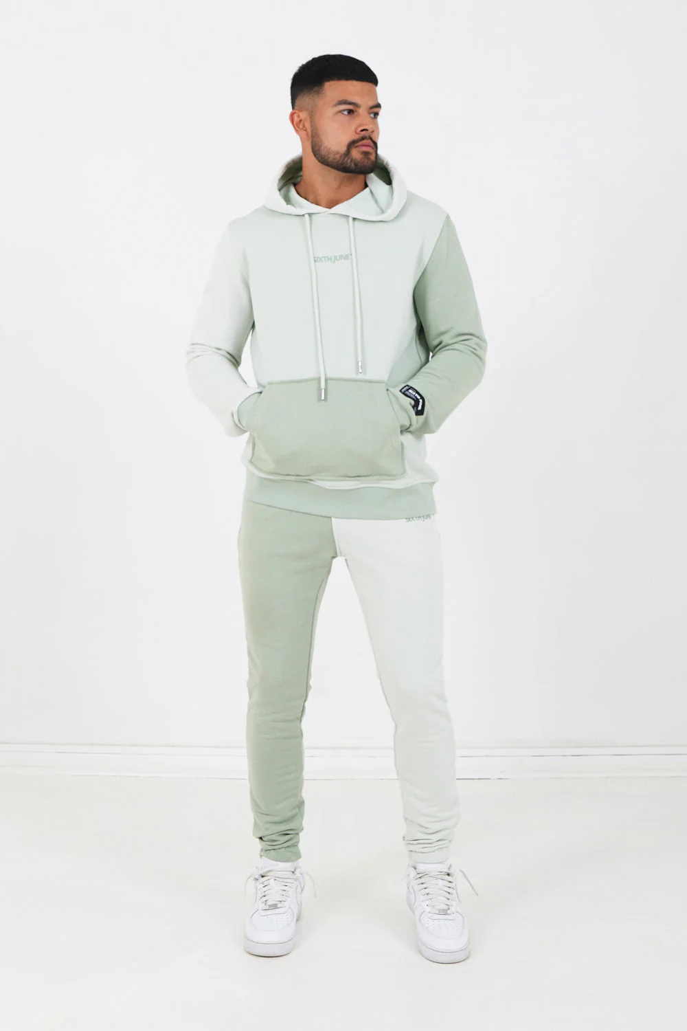 Sweat capuche tricolore logo Vert clair - Image 2