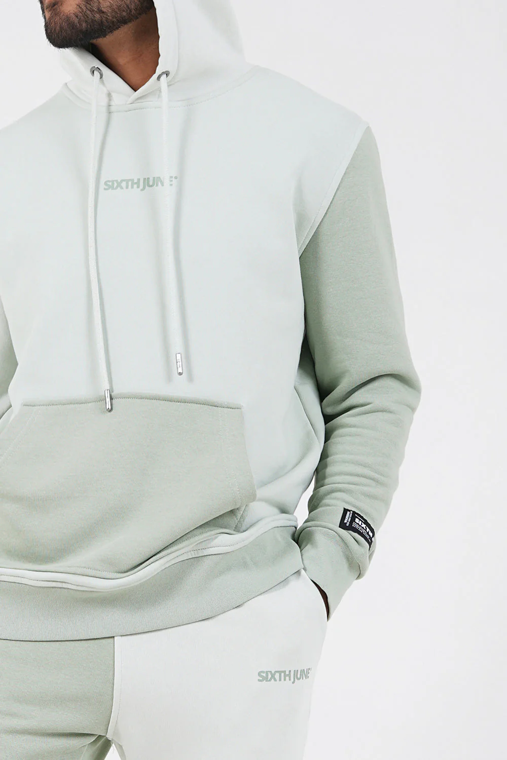 Sweat capuche tricolore logo Vert clair - Image 3