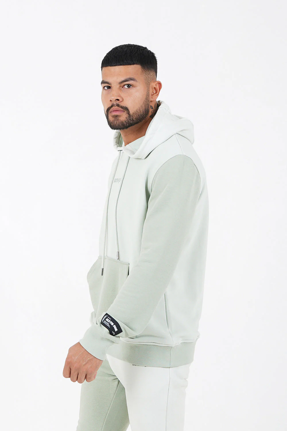 Sweat capuche tricolore logo Vert clair - Image 4