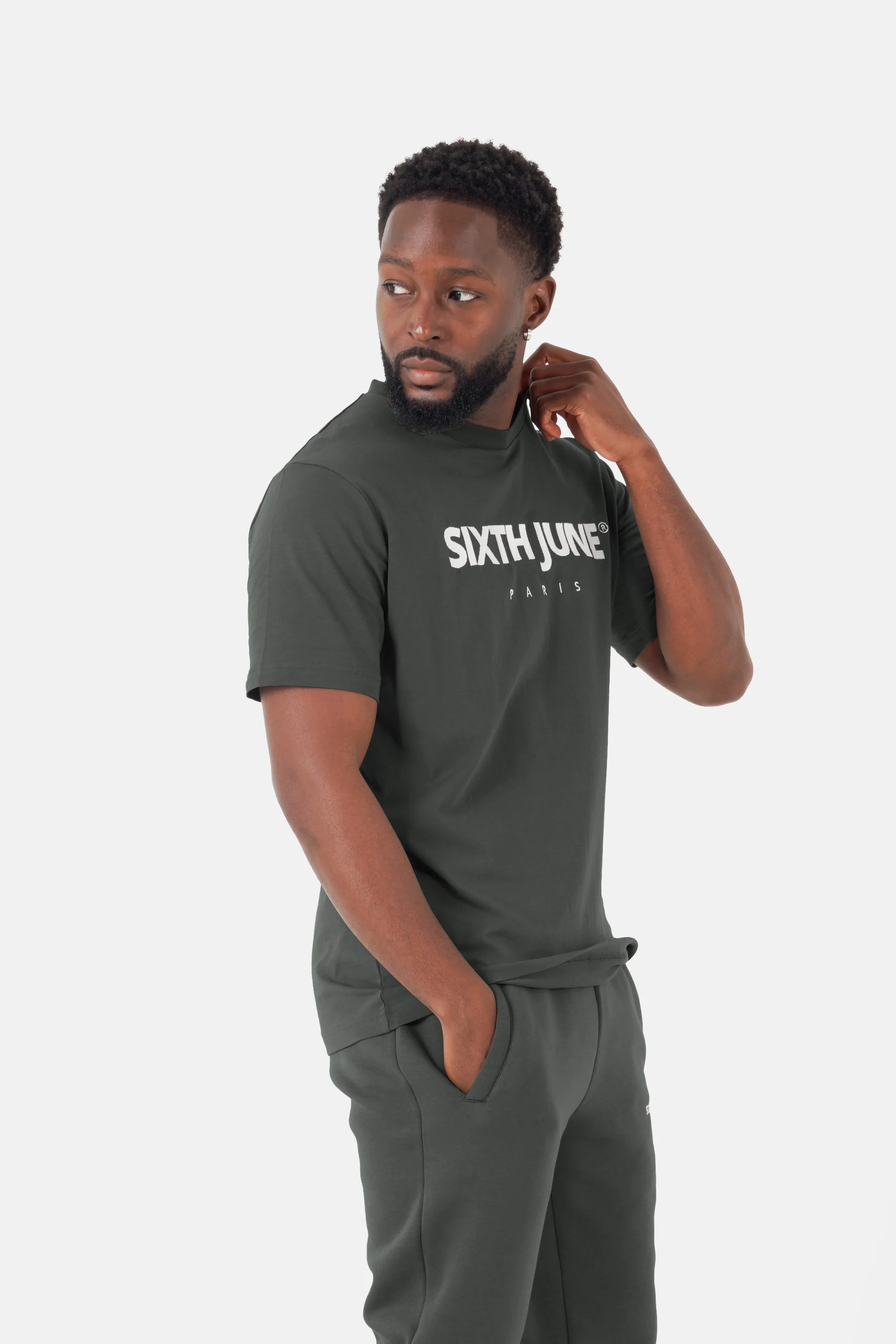 T-shirt broderie logo Paris Vert kaki - Image 4