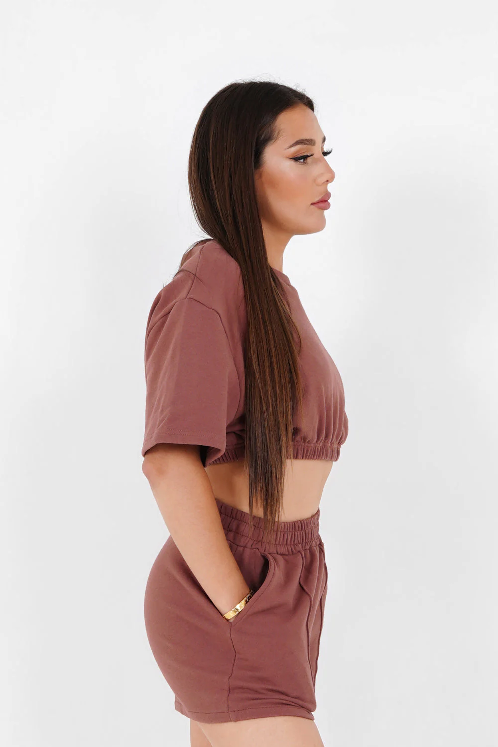 T-shirt court élastique Marron - Image 4