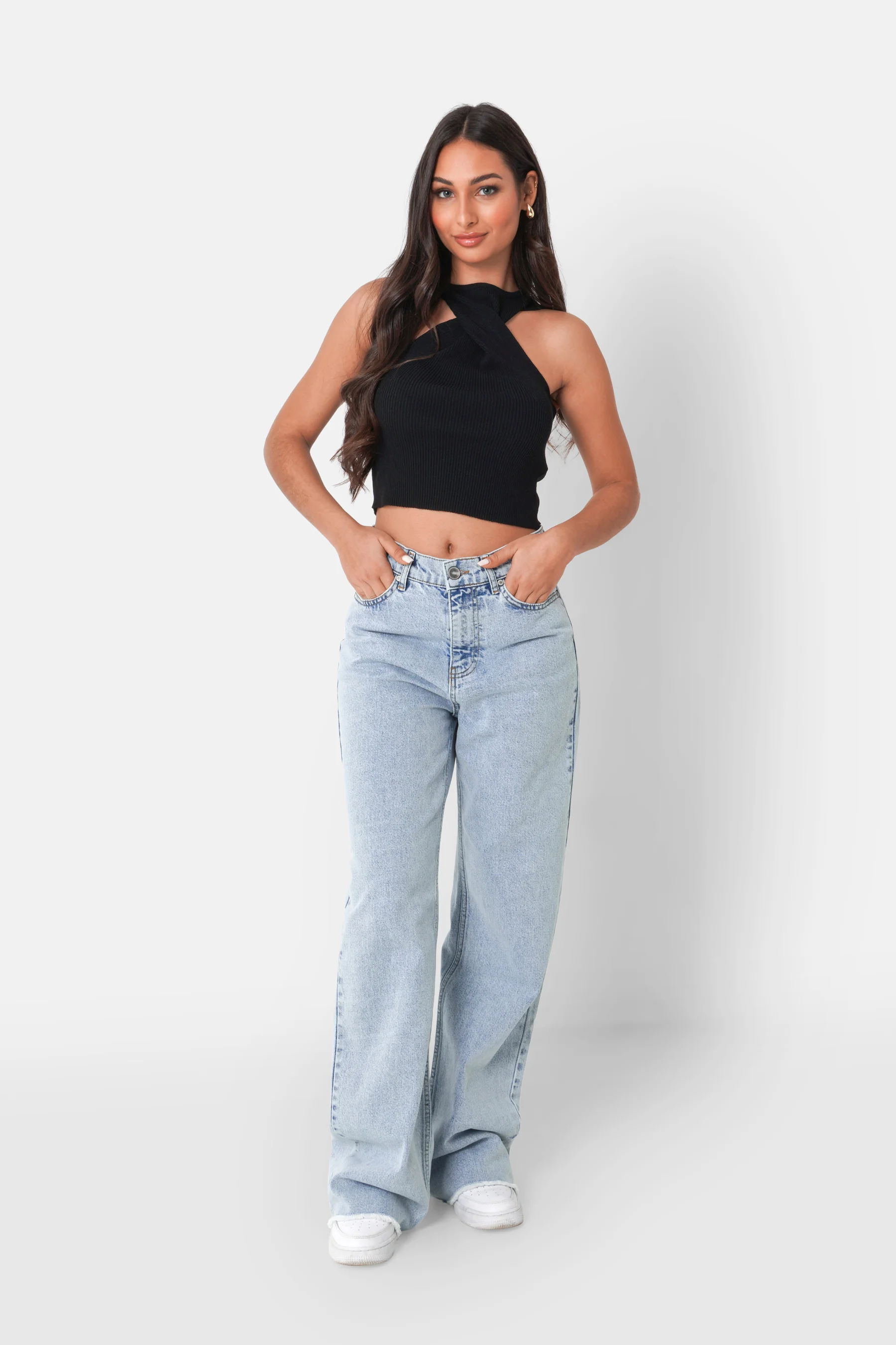 Top maille torsadée bijou Noir - Image 2