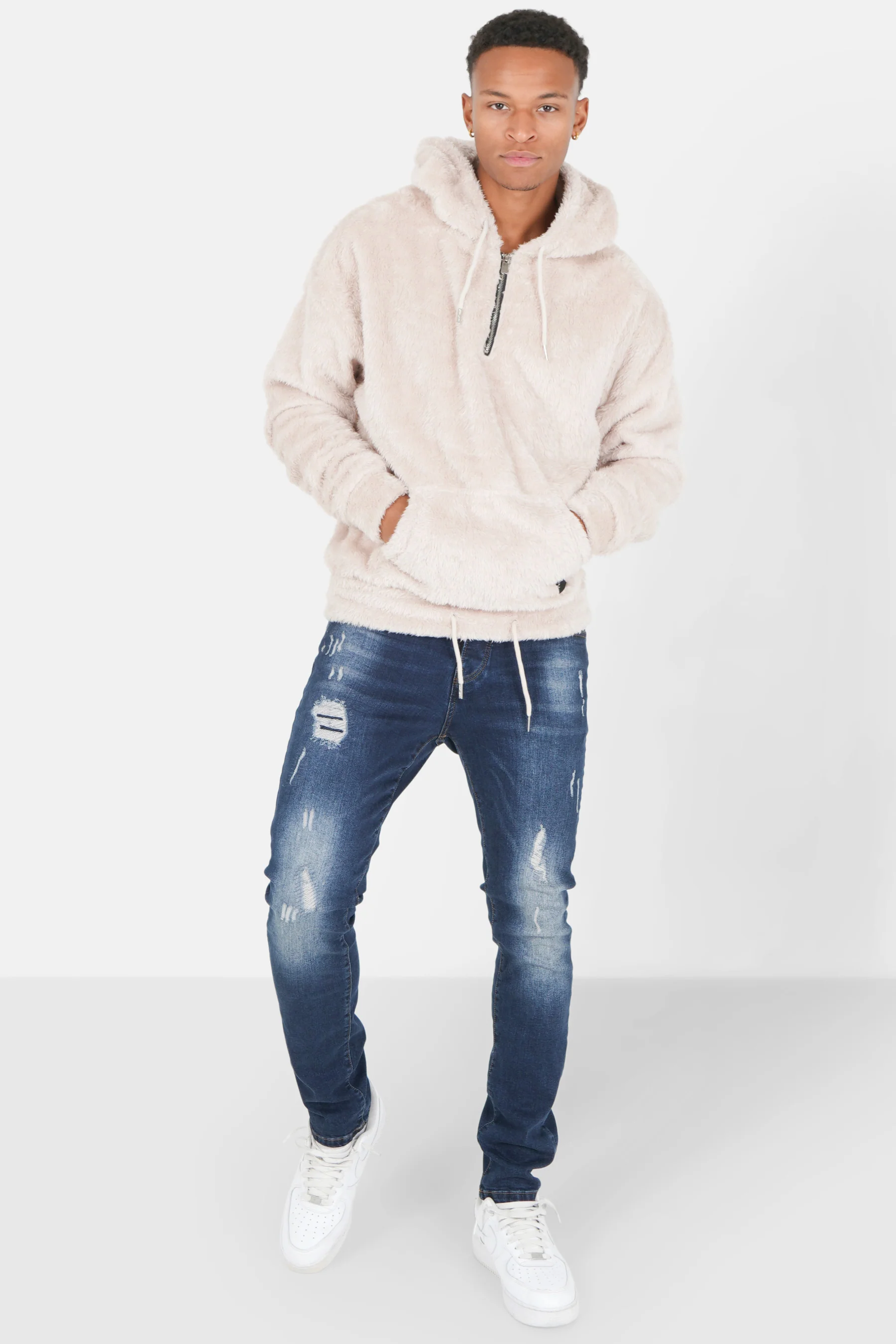 Sweat oversize capuche duveteux Beige - Image 2