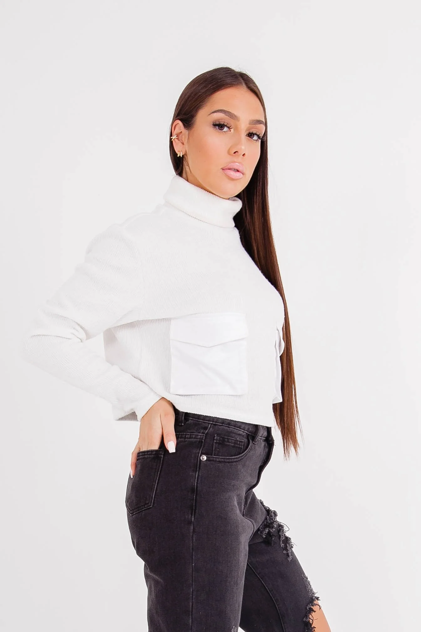 Pull maille court utilitaire blanc - Image 4