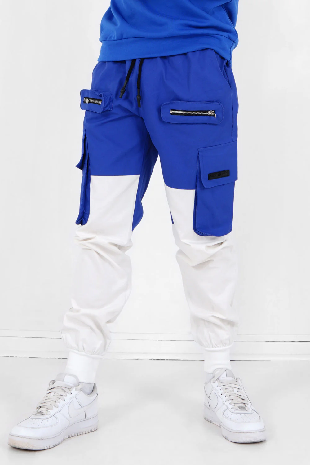 Pantalon cargo bicolore Bleu