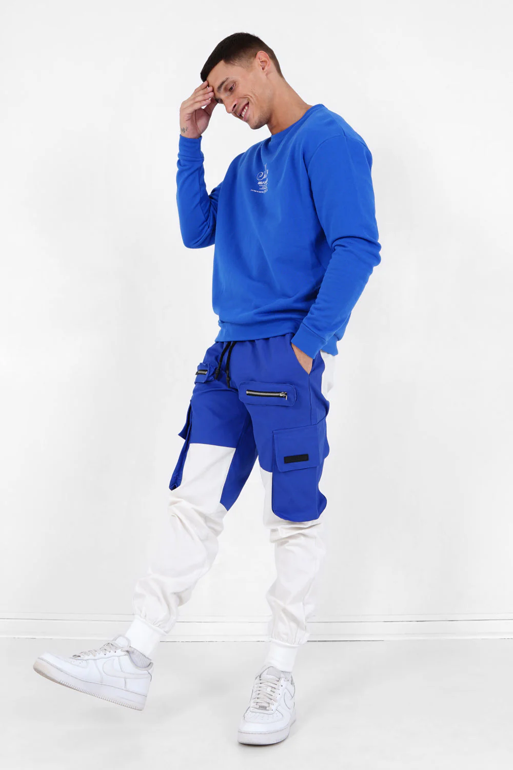 Pantalon cargo bicolore Bleu - Image 2