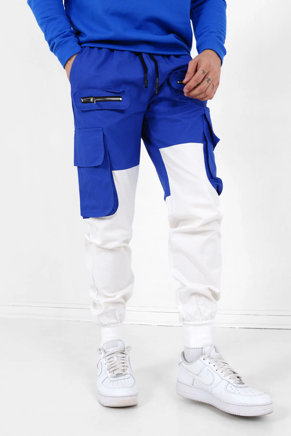 Pantalon cargo bicolore Bleu - Image 4
