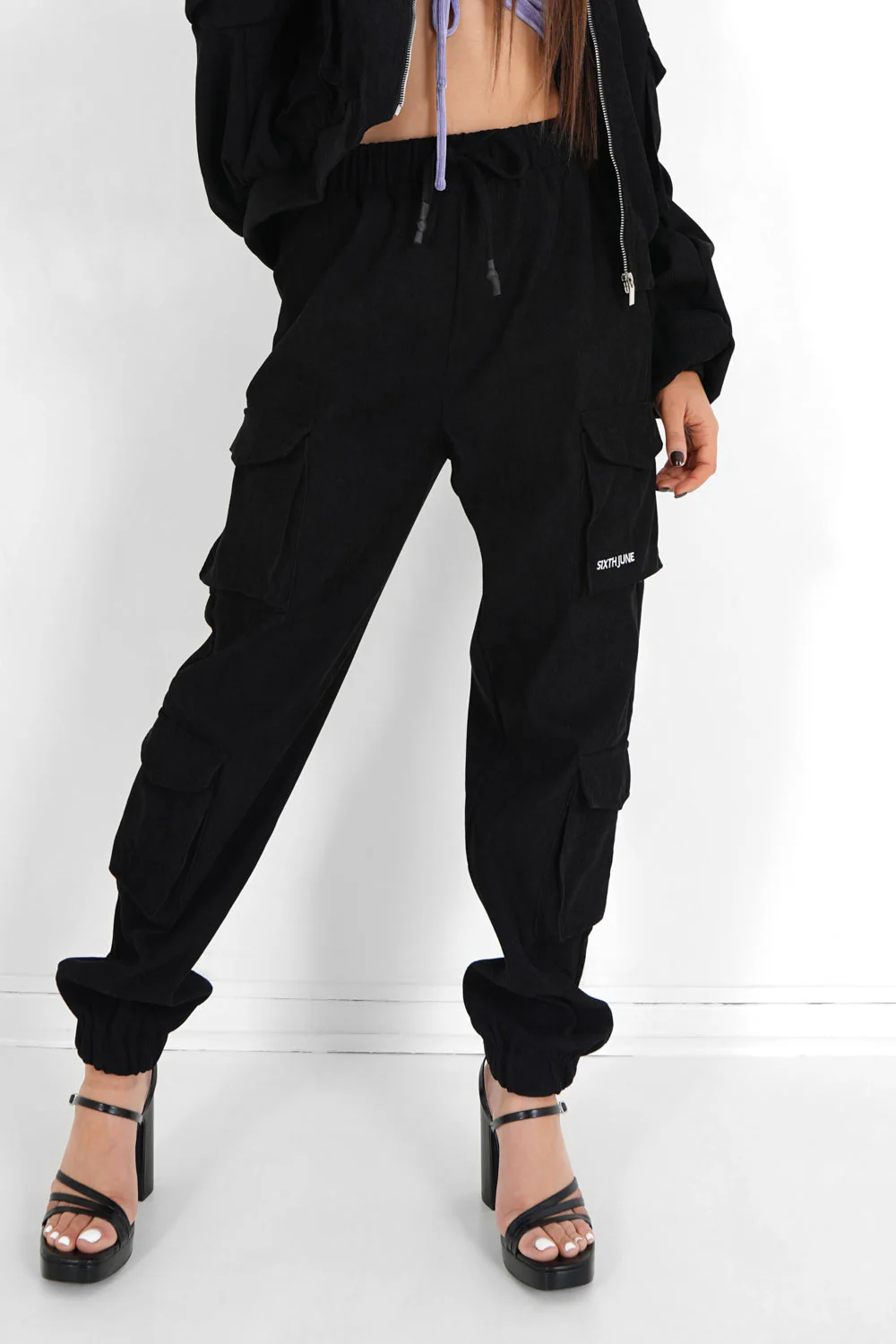 Pantalon cargo côtelé Noir