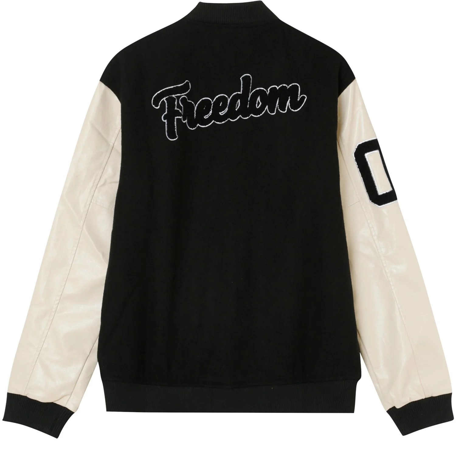 Veste universitaire simili Noir Beige - Image 2