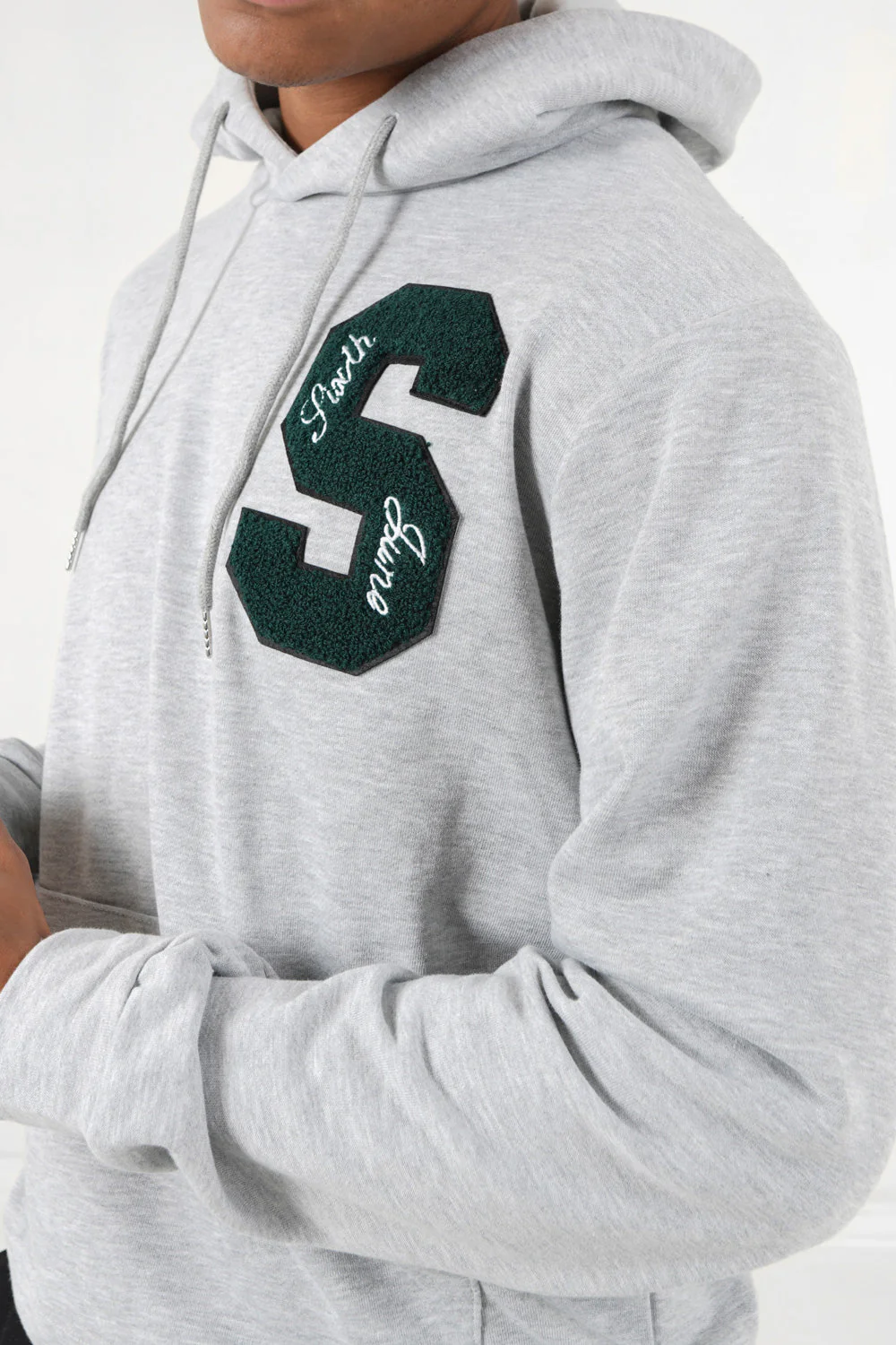 Sweat capuche logo patch université Gris - Image 3