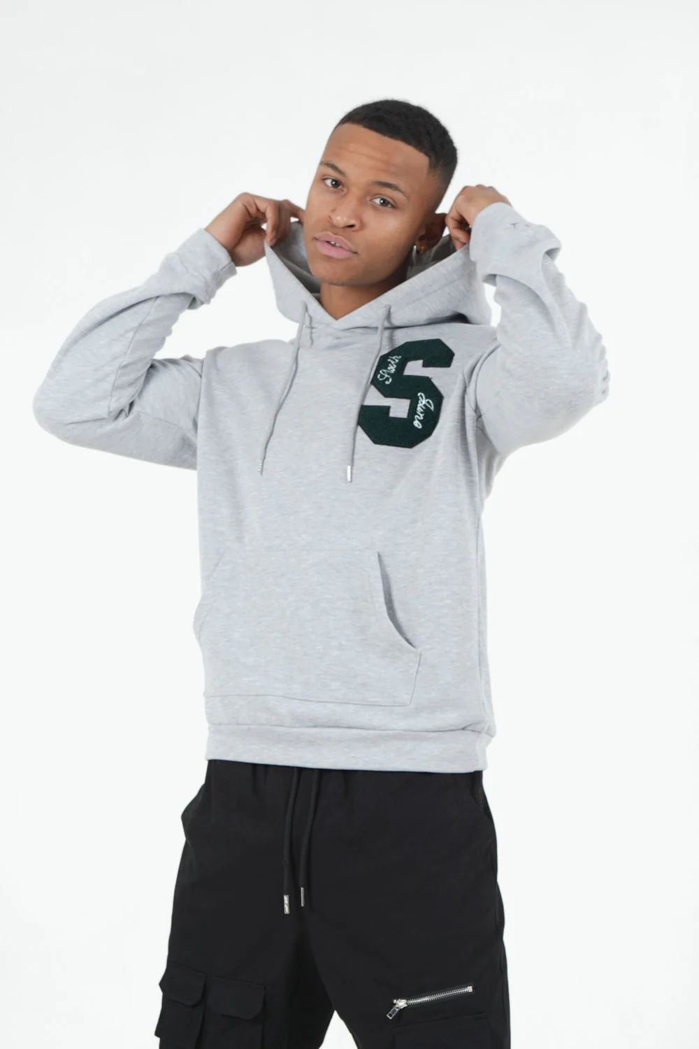 Sweat capuche logo patch université Gris - Image 4