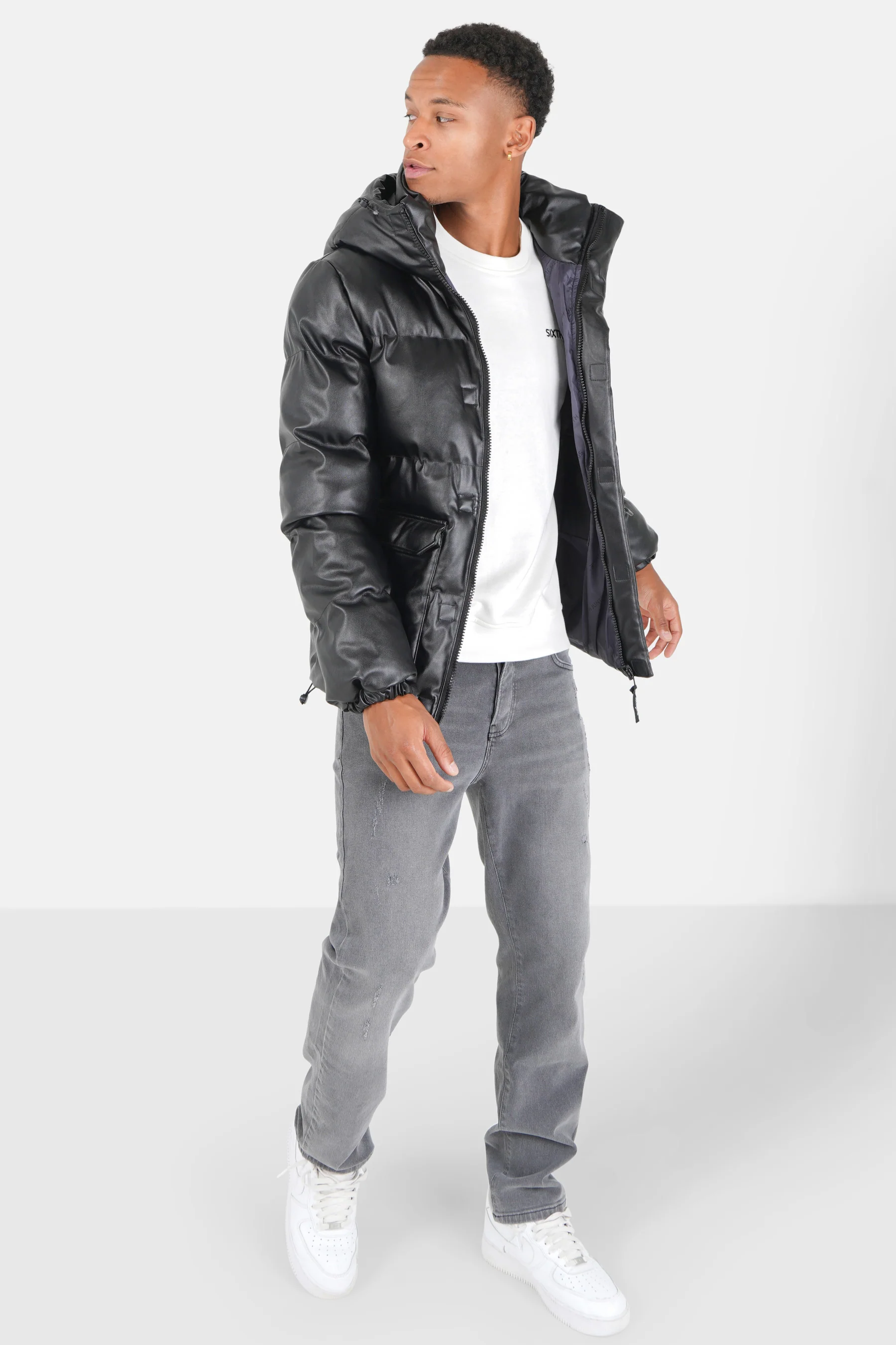 Doudoune simili cuir Noir - Image 2