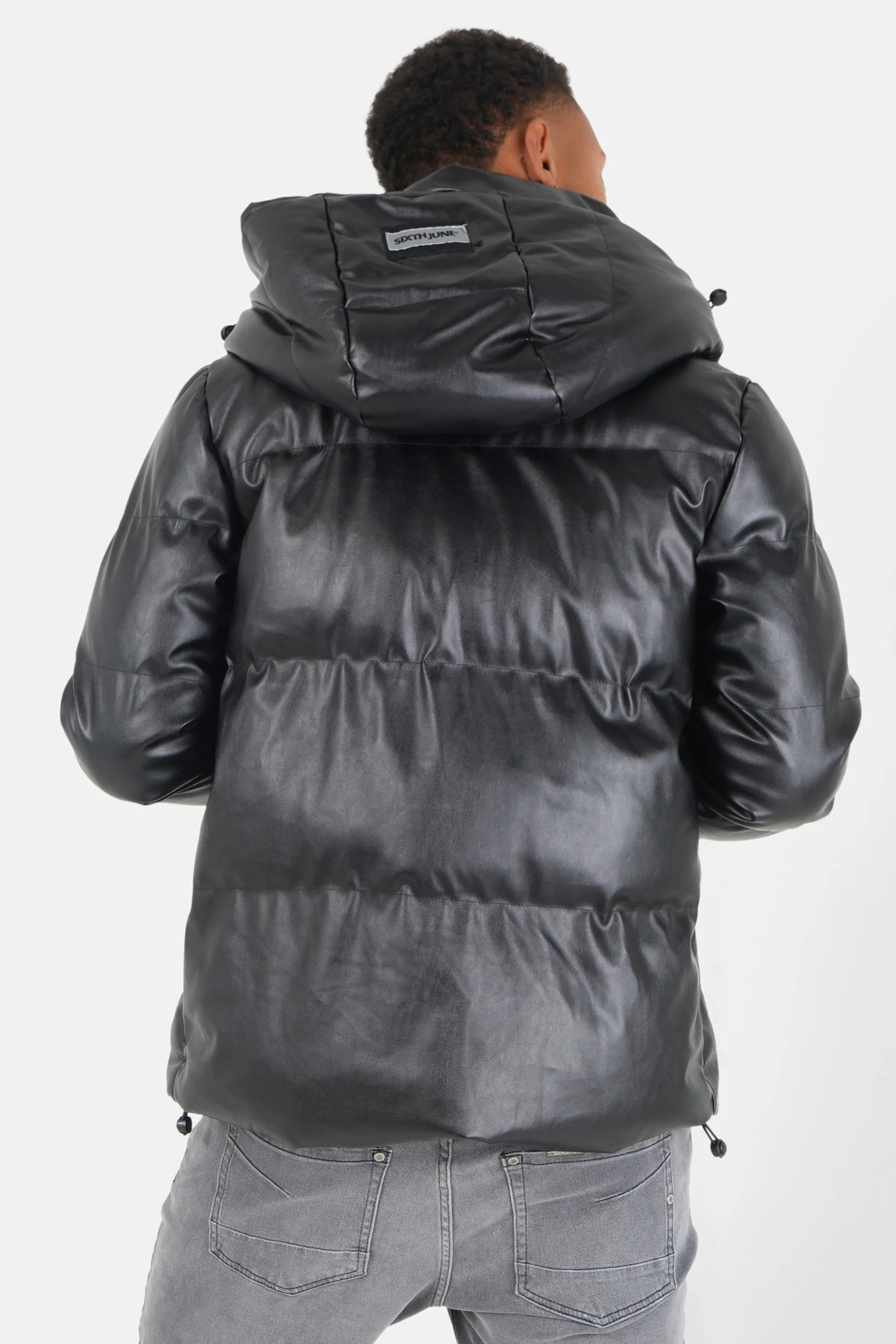 Doudoune simili cuir Noir - Image 5