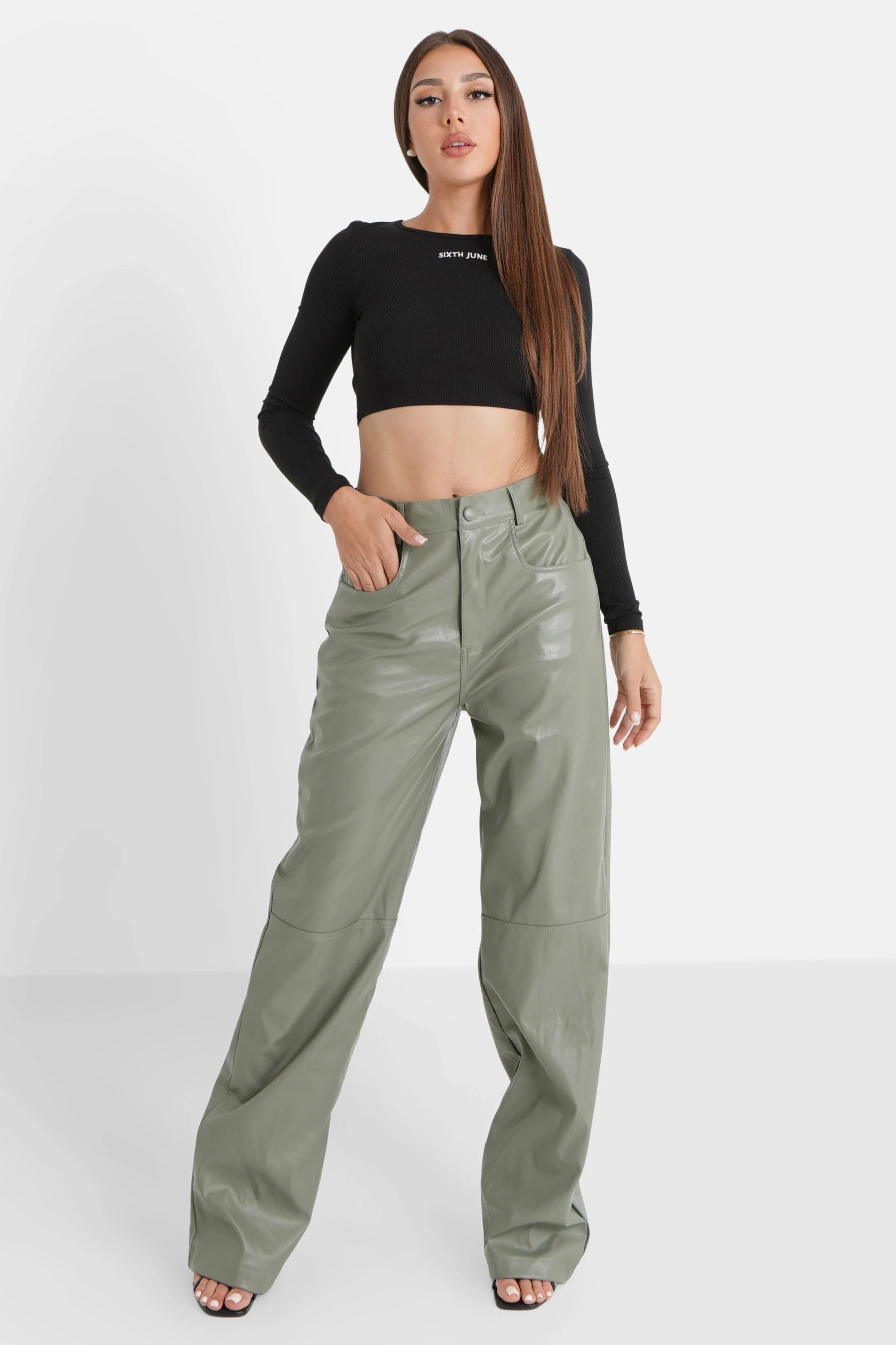 Pantalon droit simili cuir Vert - Image 2
