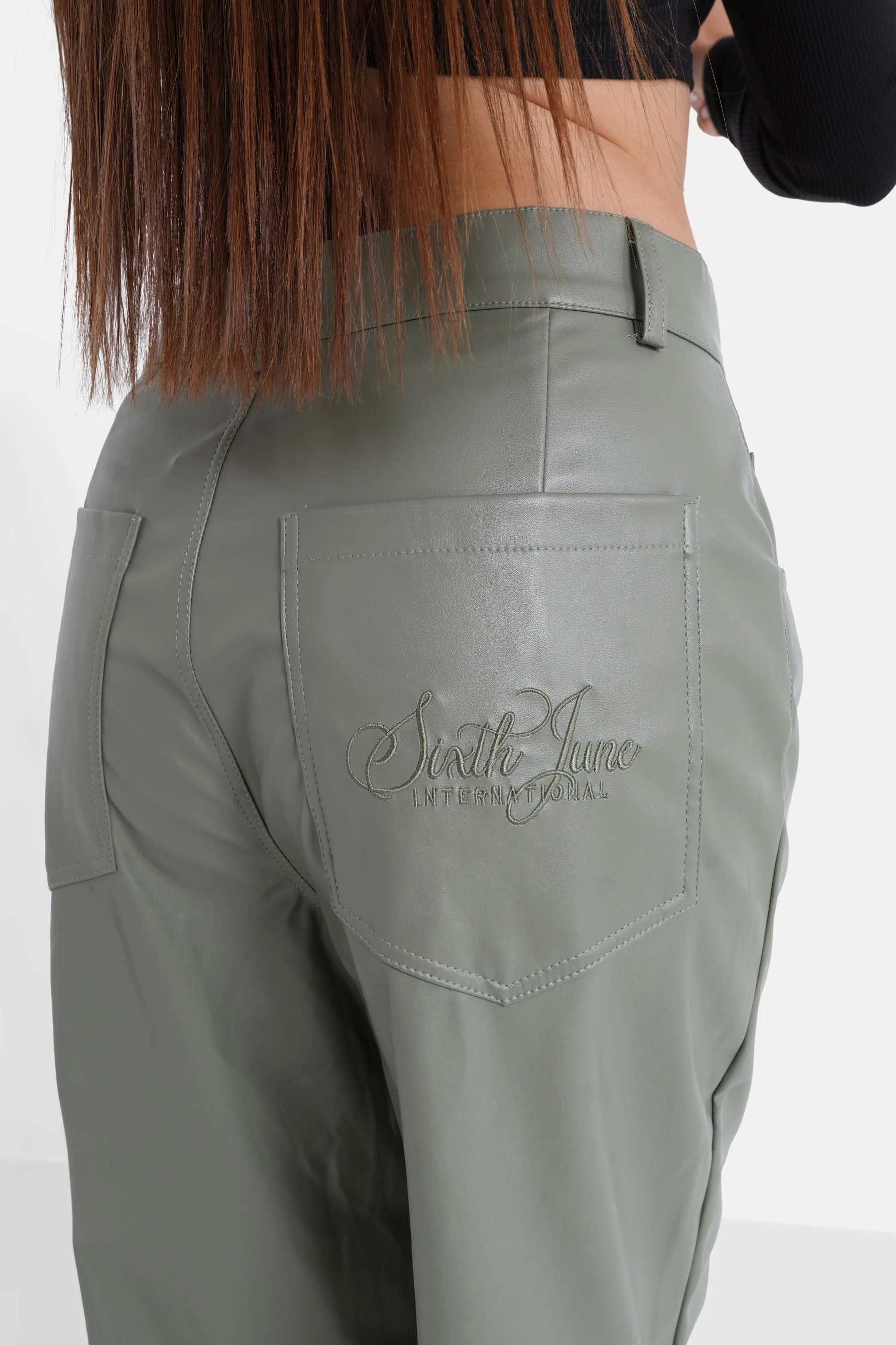Pantalon droit simili cuir Vert - Image 3