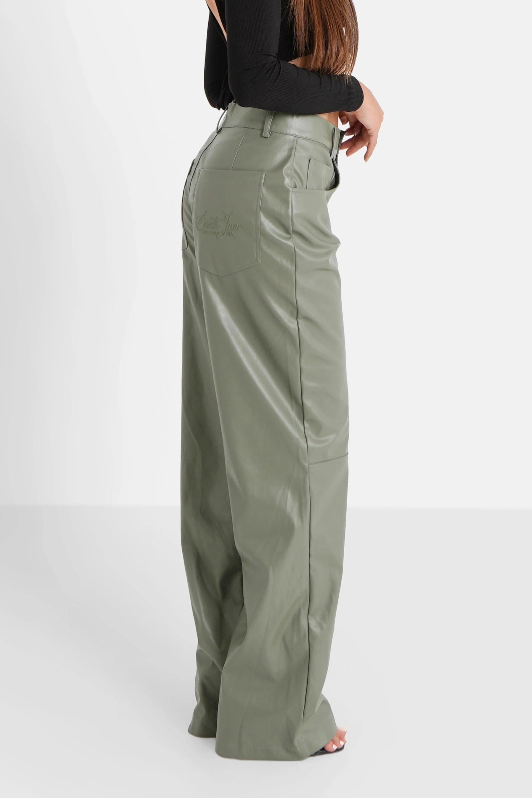 Pantalon droit simili cuir Vert - Image 4
