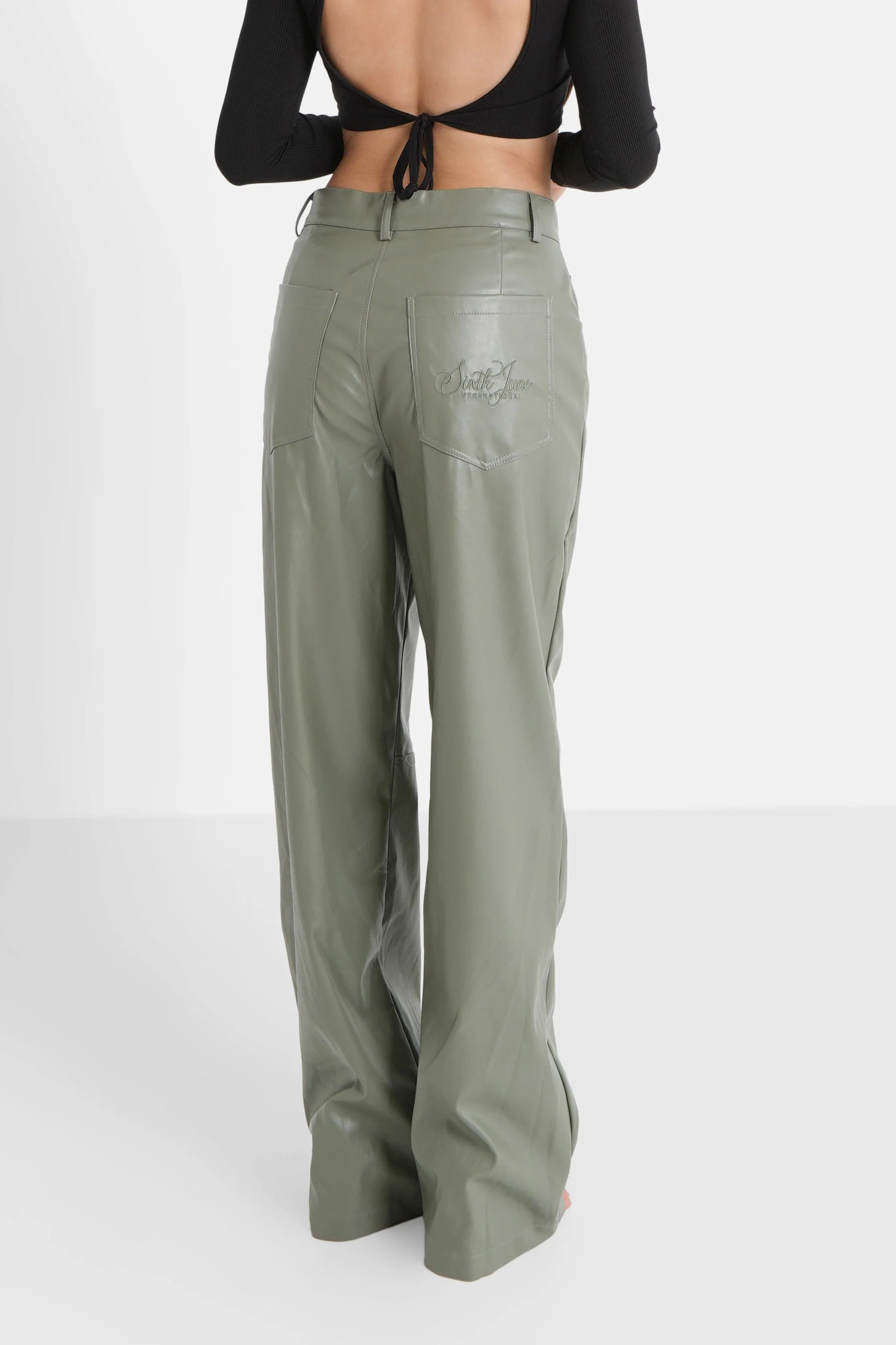 Pantalon droit simili cuir Vert - Image 5