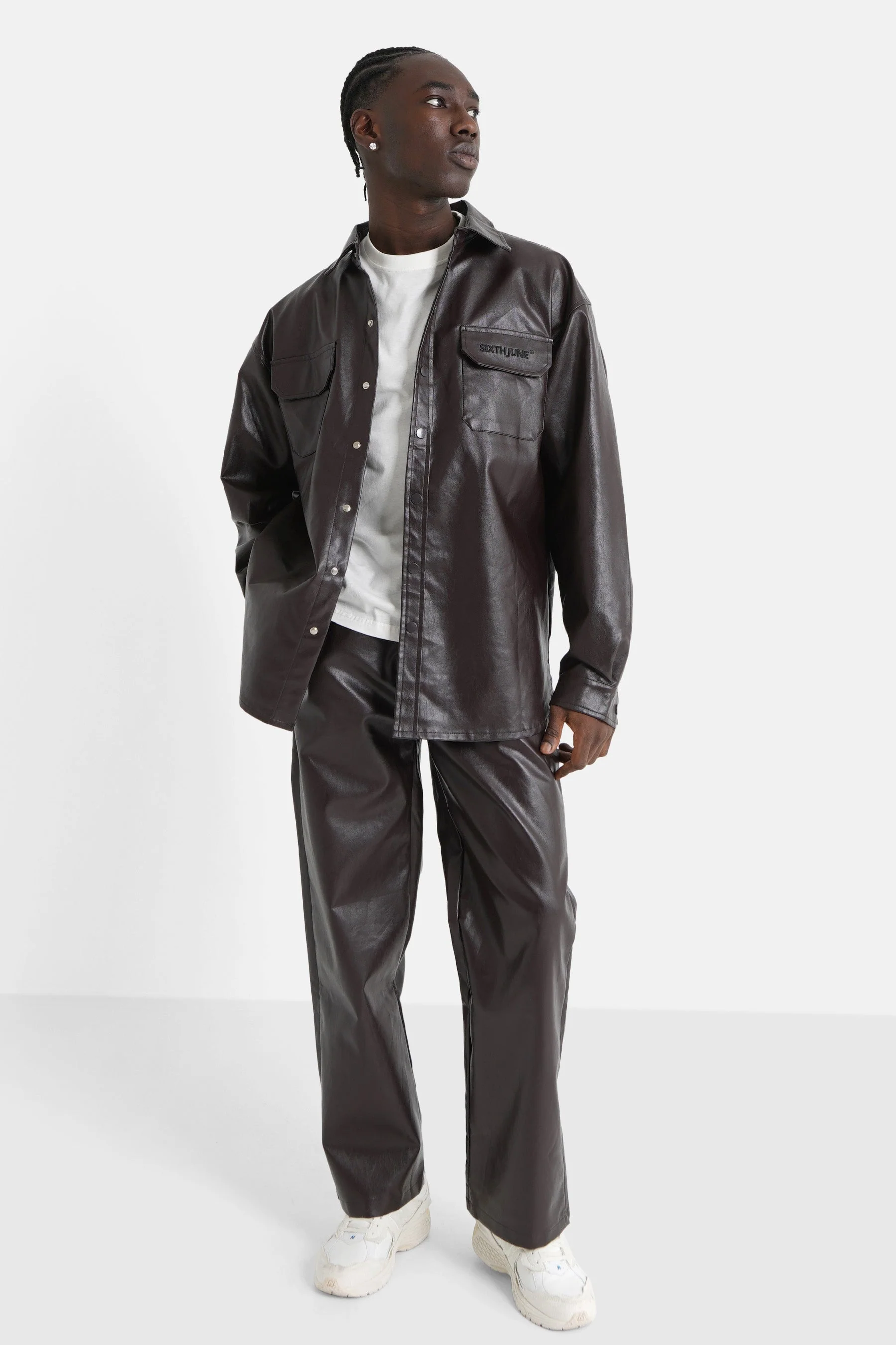Chemise manches longues simili cuir Marron - Image 2