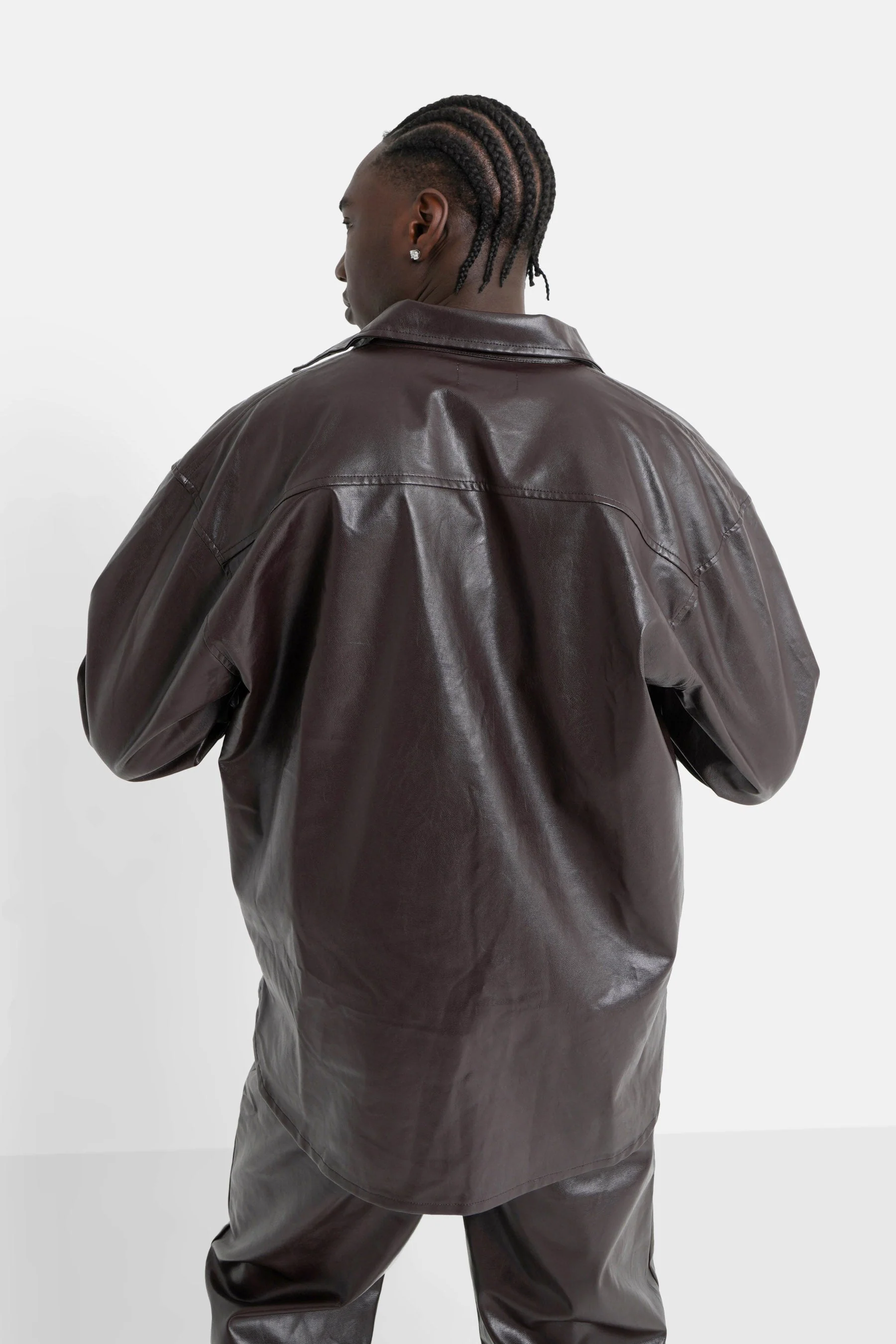 Chemise manches longues simili cuir Marron - Image 5