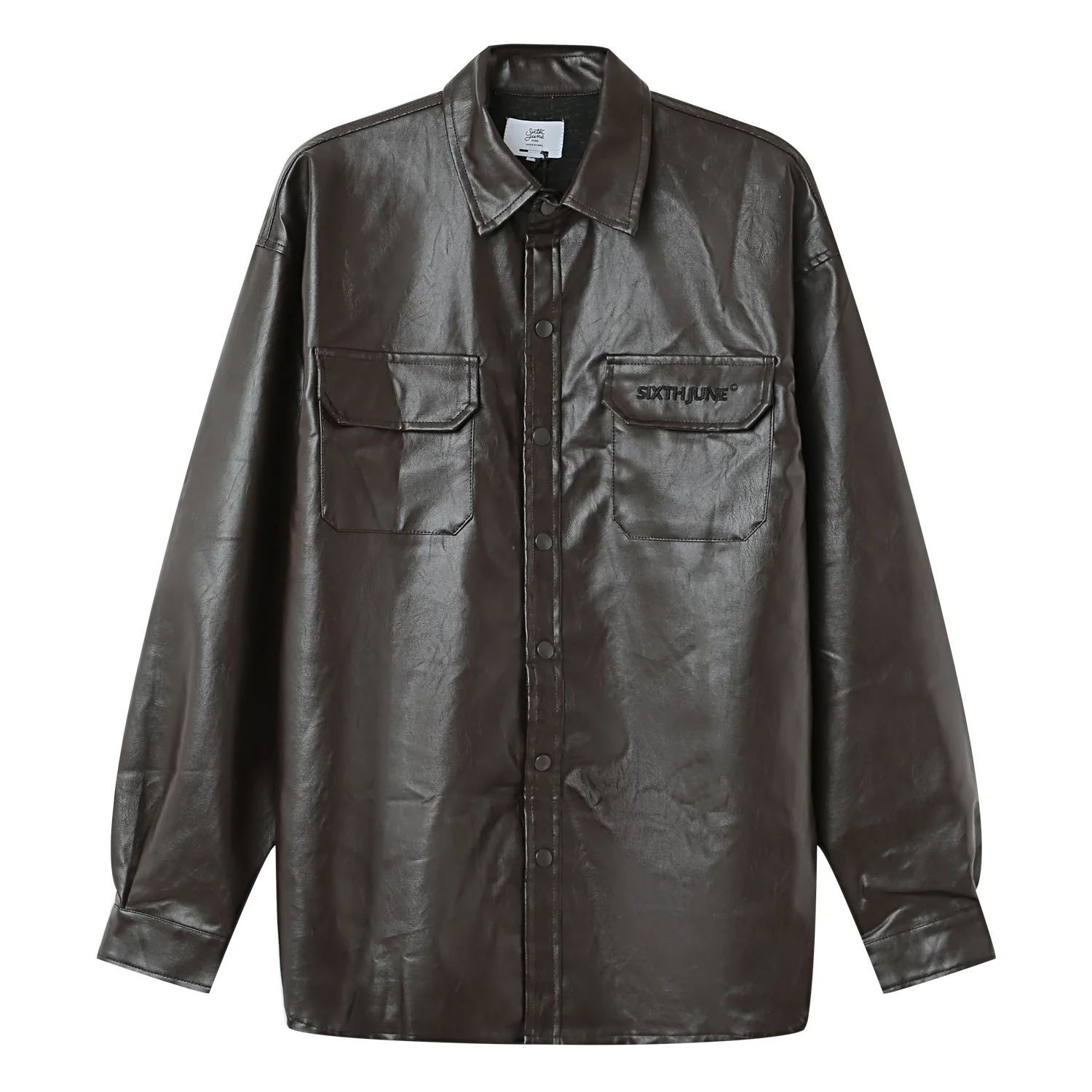 Chemise manches longues simili cuir Marron - Image 6