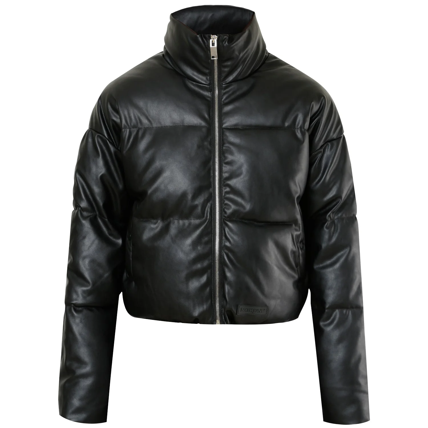 Doudoune courte simili cuir Noir - Image 7