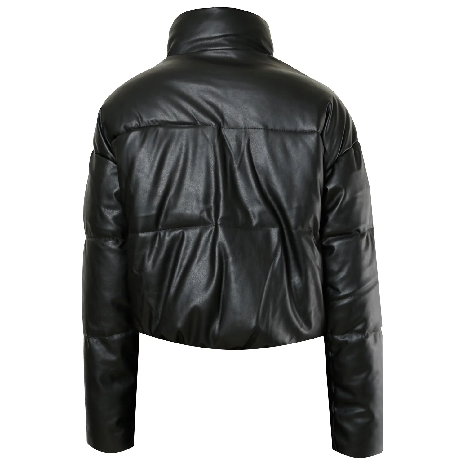 Doudoune courte simili cuir Noir - Image 8