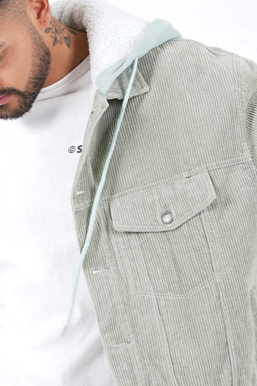 Veste velours sherpa capuche Vert - Image 3